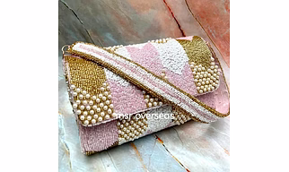Pink and white beads clutches purse for women accessories