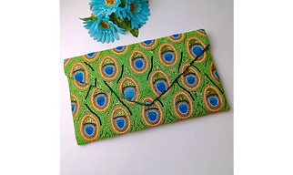 Vibrant peacock feather design beaded clutche purse for women accessories