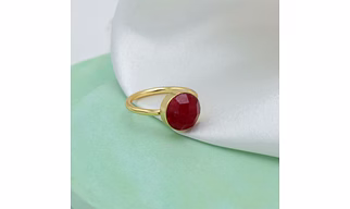 Dua Red Jade Round Ring – Handmade Gold-Plated Statement Jewelry for Women