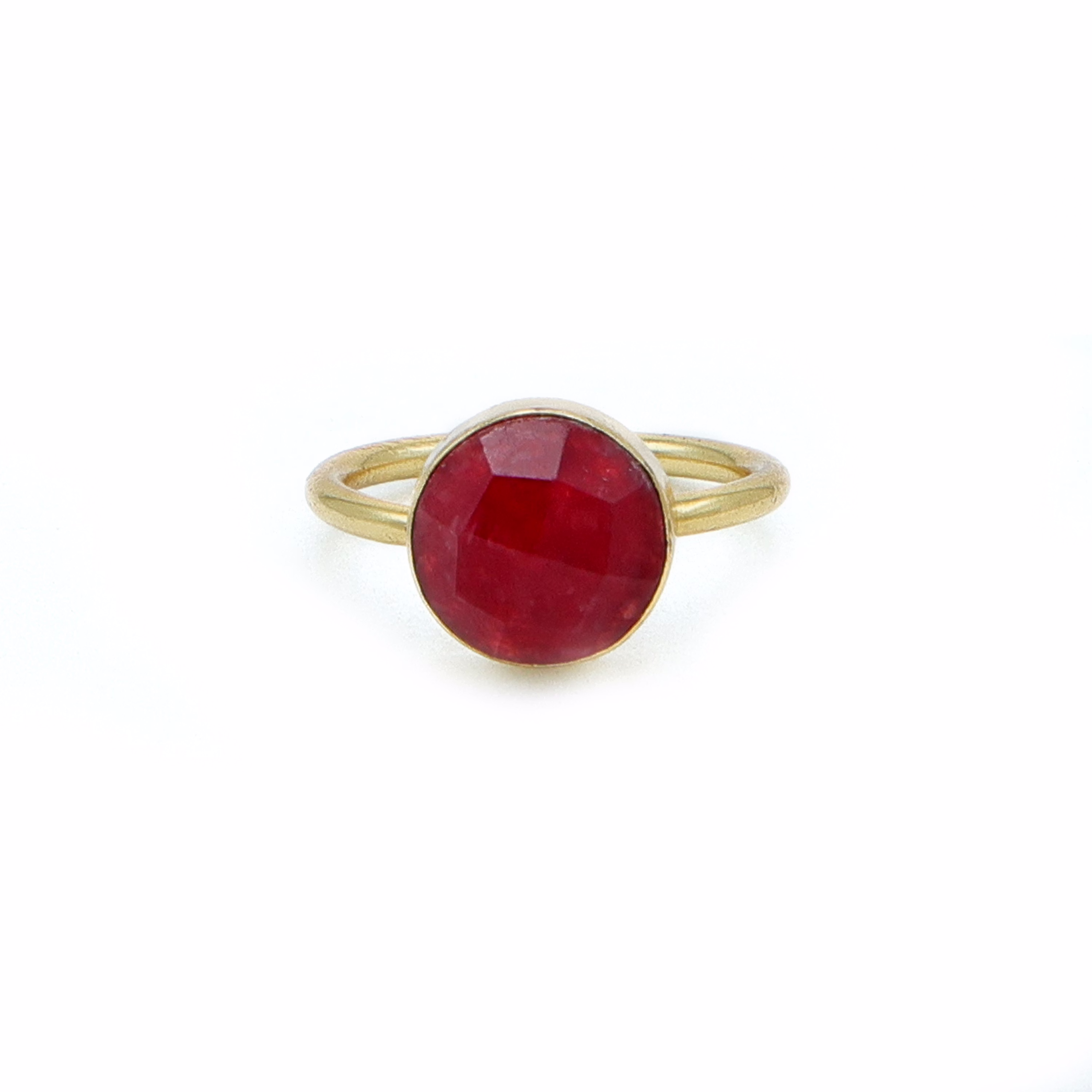 Dua Red Jade Round Ring – Handmade Gold-Plated Statement Jewelry for Women image 2