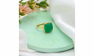 Dua Green Onyx Cushion Ring – Artisan Gold Statement Ring, Gift for Her