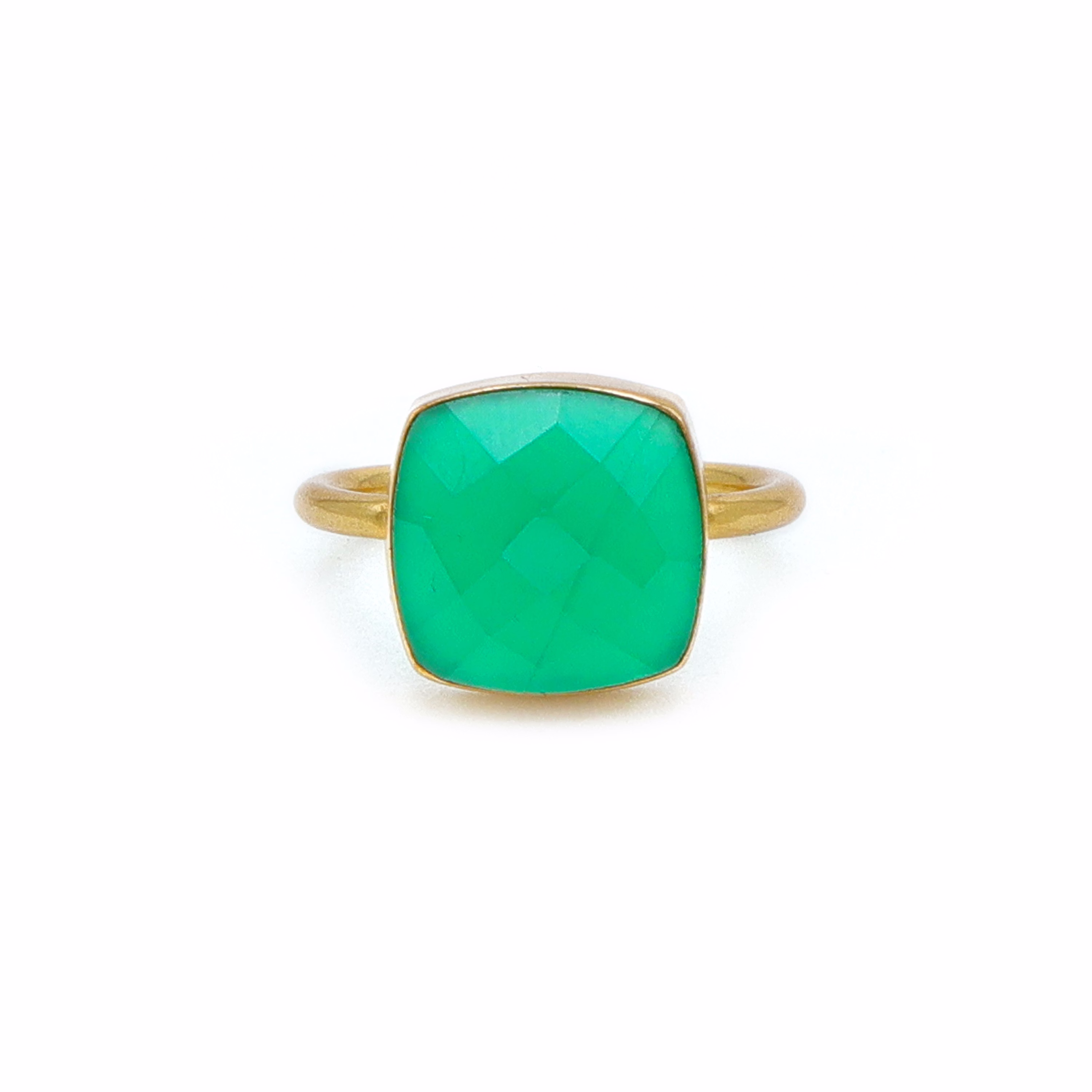 Dua Green Onyx Cushion Ring – Artisan Gold Statement Ring, Gift for Her image 2