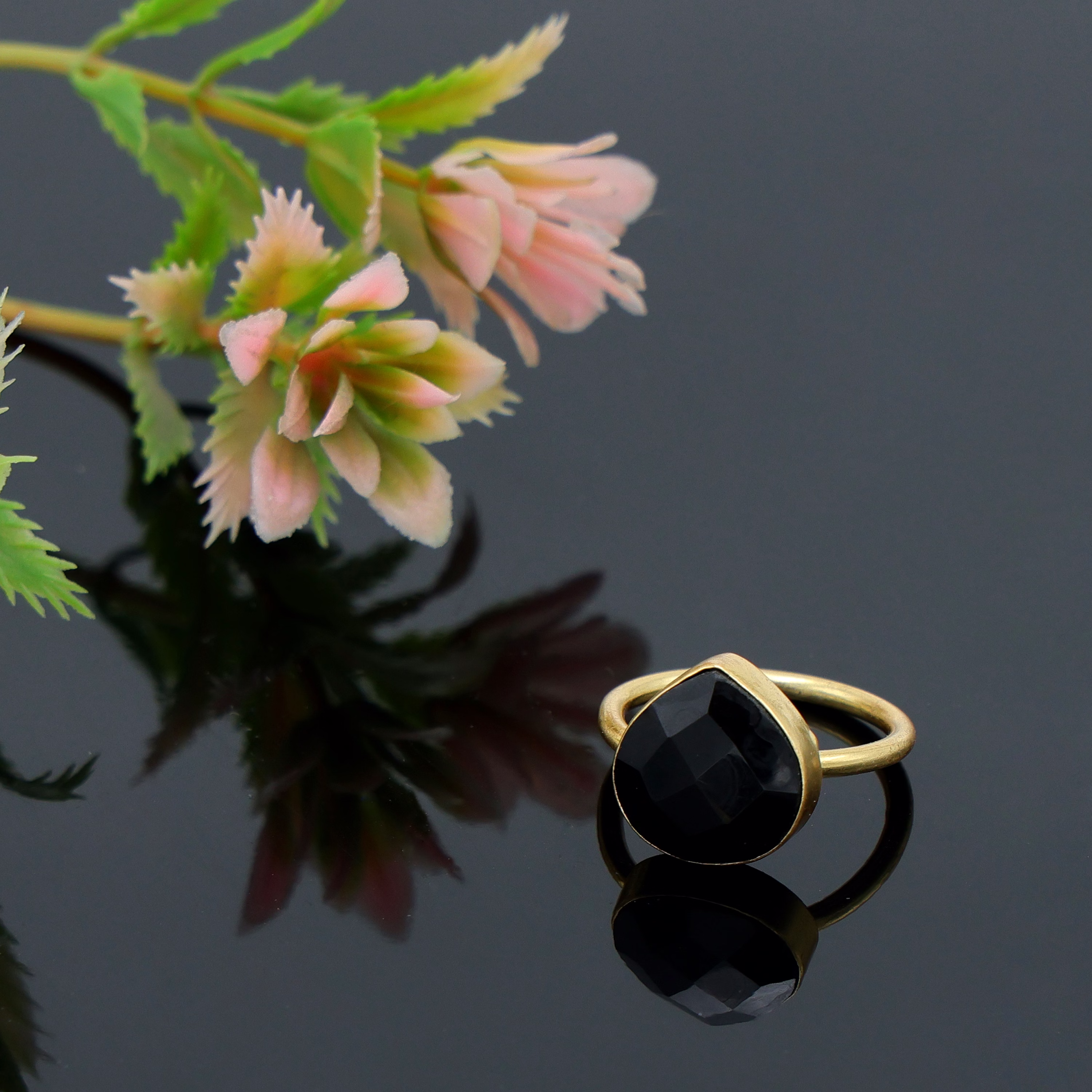 Dua Black Onyx Heart Ring – Bold Gold-Plated Engagement Ring, Protective Jewelry image 1