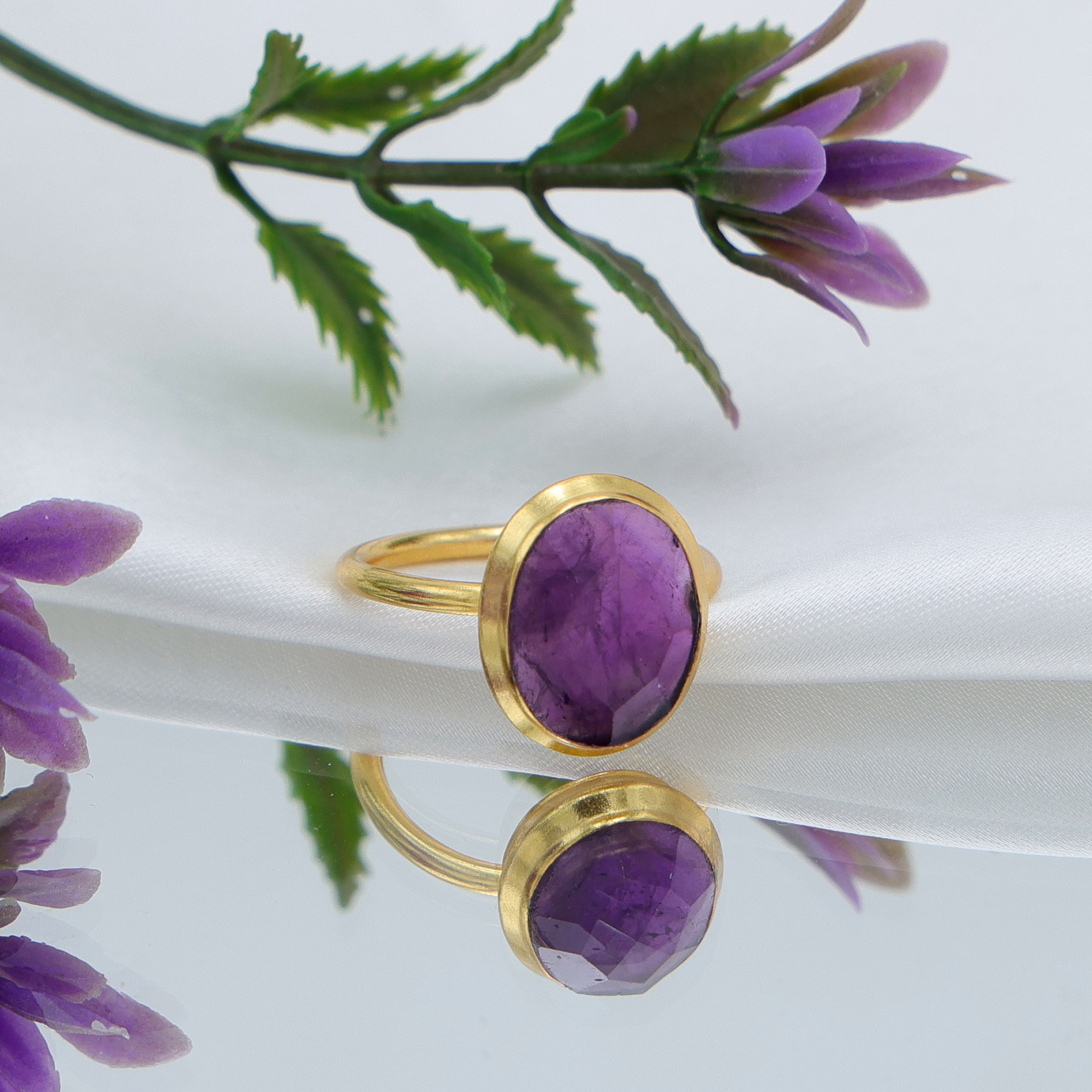 dua amethyst oval ring – luxury gold-plated birthstone jewelry for women