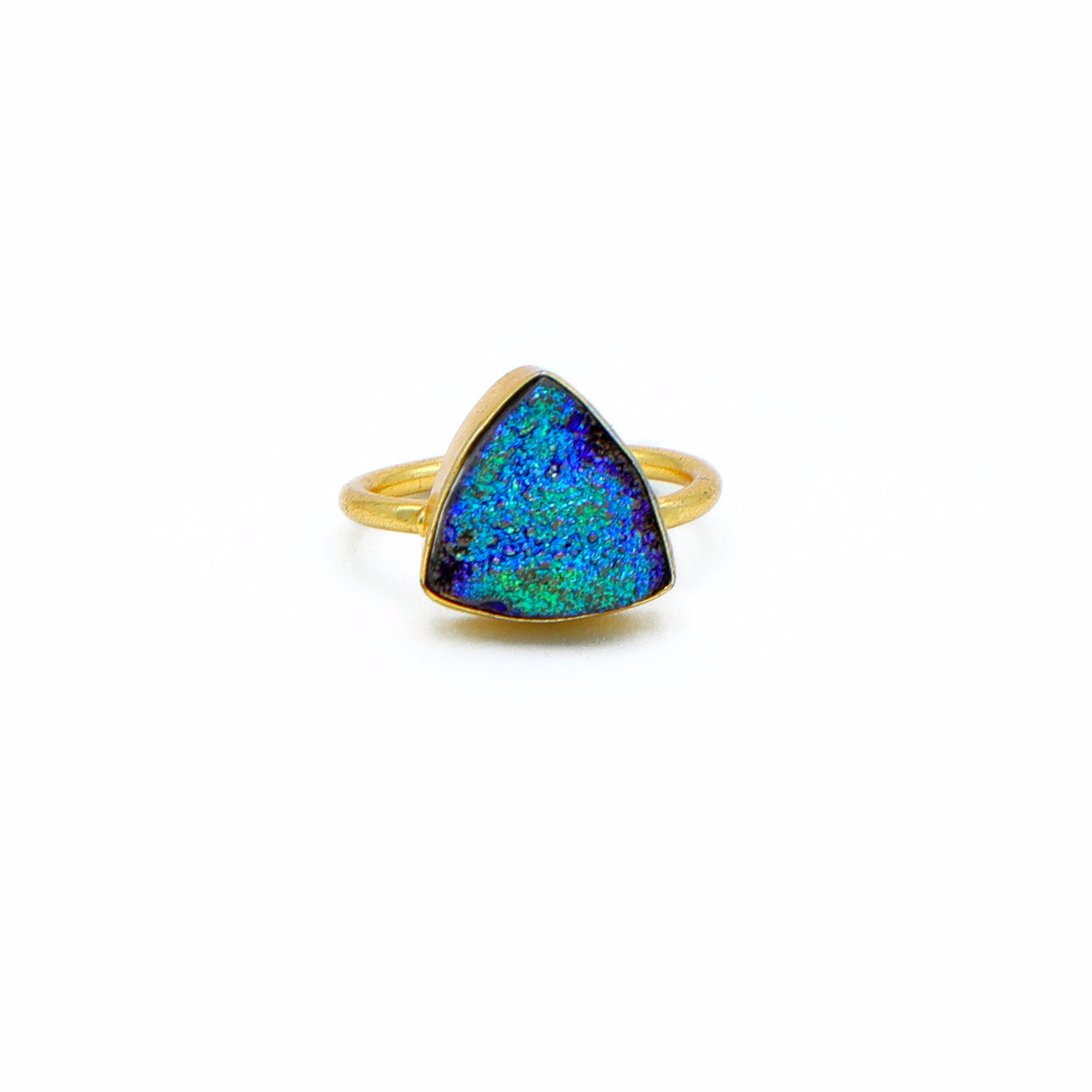 Dua Peacock Drusy Trillion Ring – Unique Multicolor Gemstone Statement Jewelry image 2