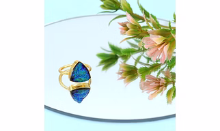 Dua Peacock Drusy Trillion Ring – Unique Multicolor Gemstone Statement Jewelry