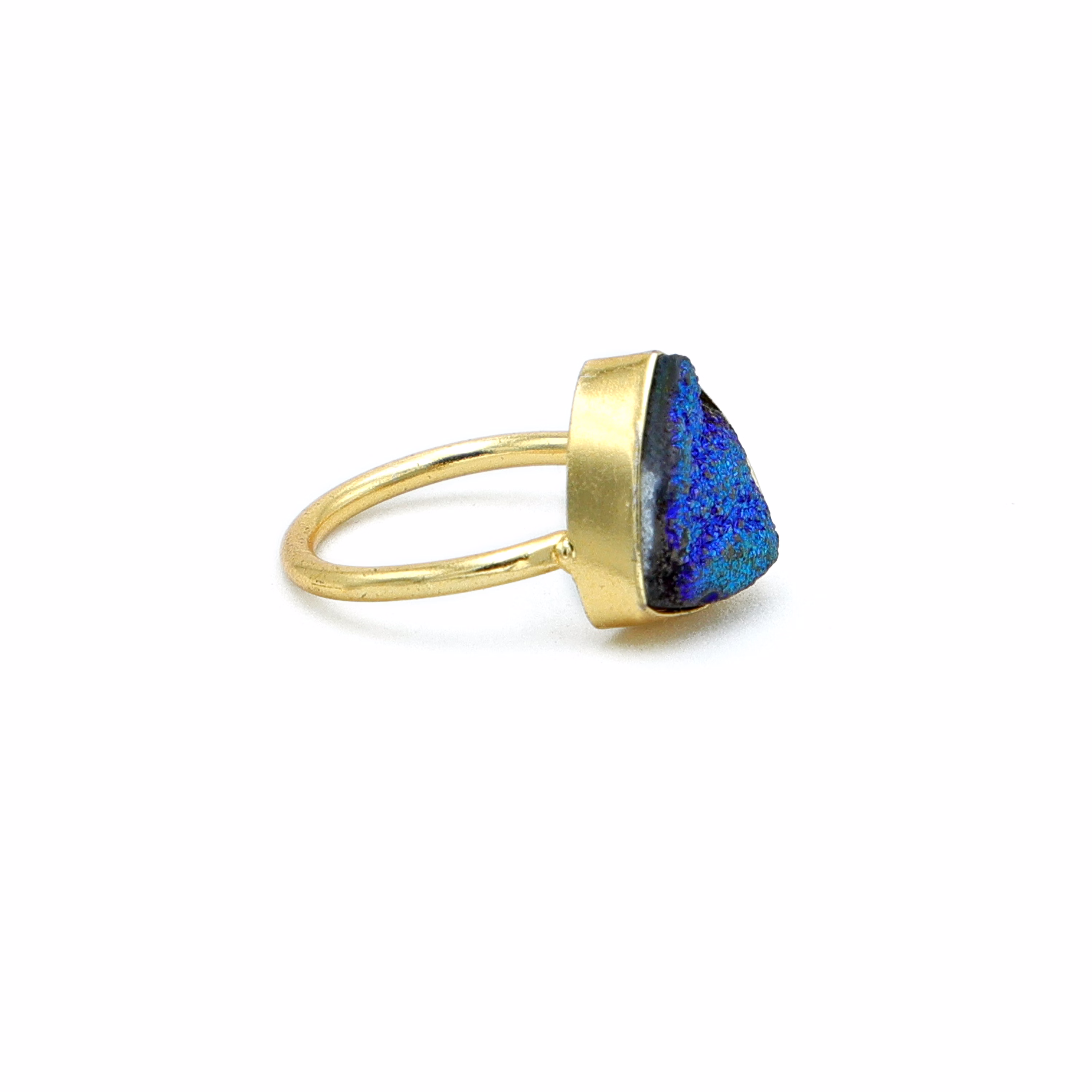 Dua Peacock Drusy Trillion Ring – Unique Multicolor Gemstone Statement Jewelry image 3