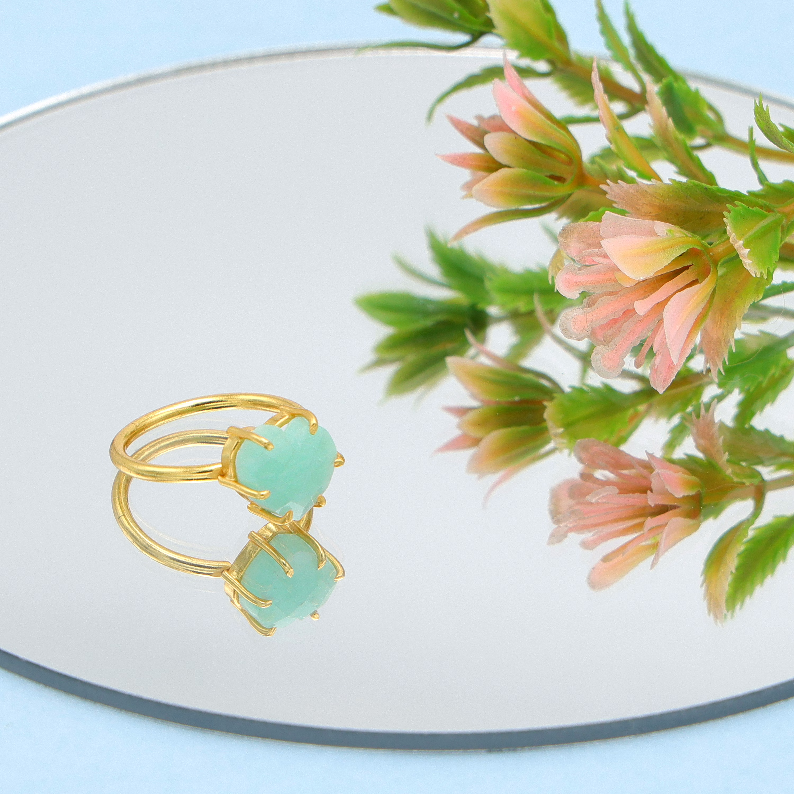 Dua Amazonite Heart Carving Ring – Handmade Green Crystal Love Ring, Boho Jewelry image 1
