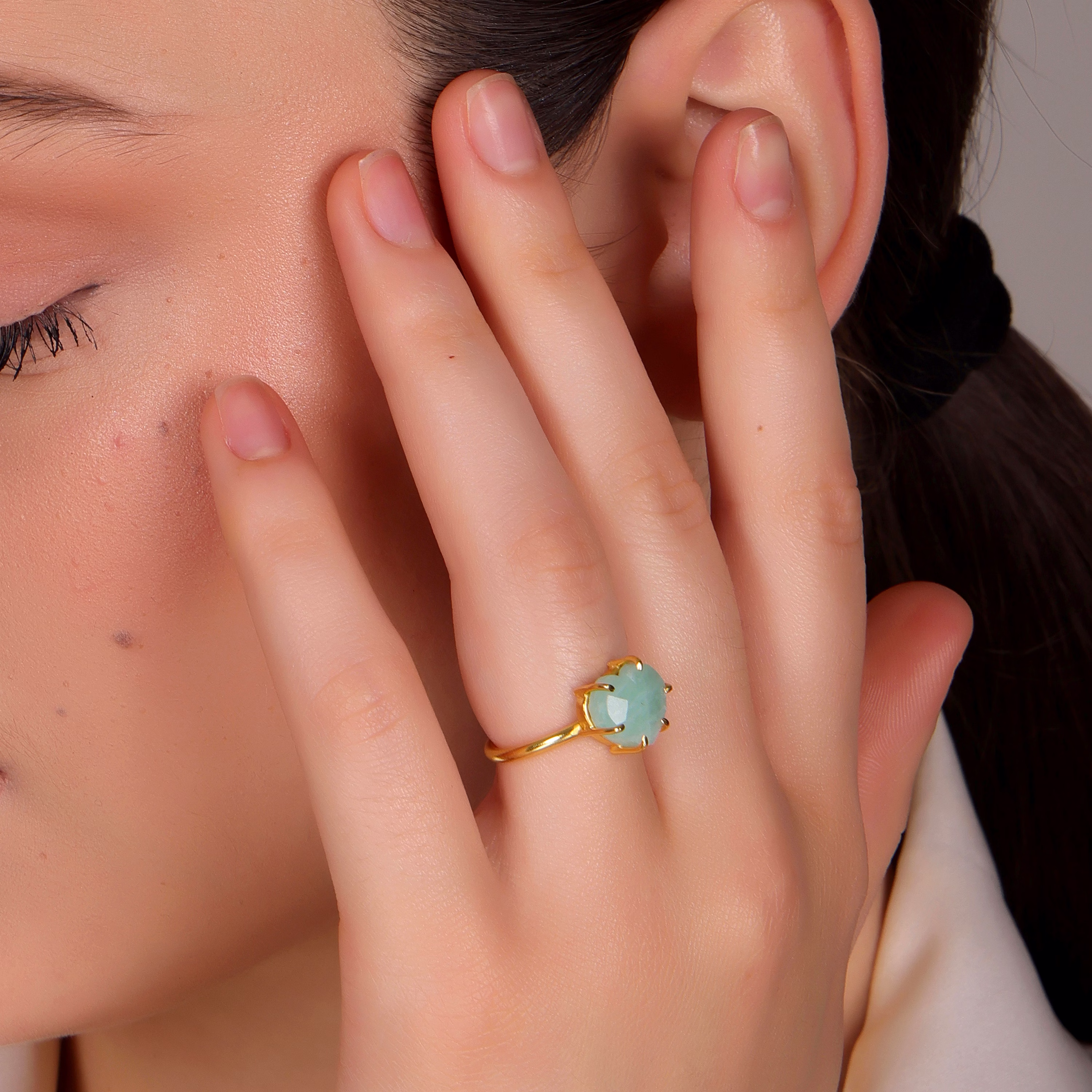 Dua Amazonite Heart Carving Ring – Handmade Green Crystal Love Ring, Boho Jewelry image 6