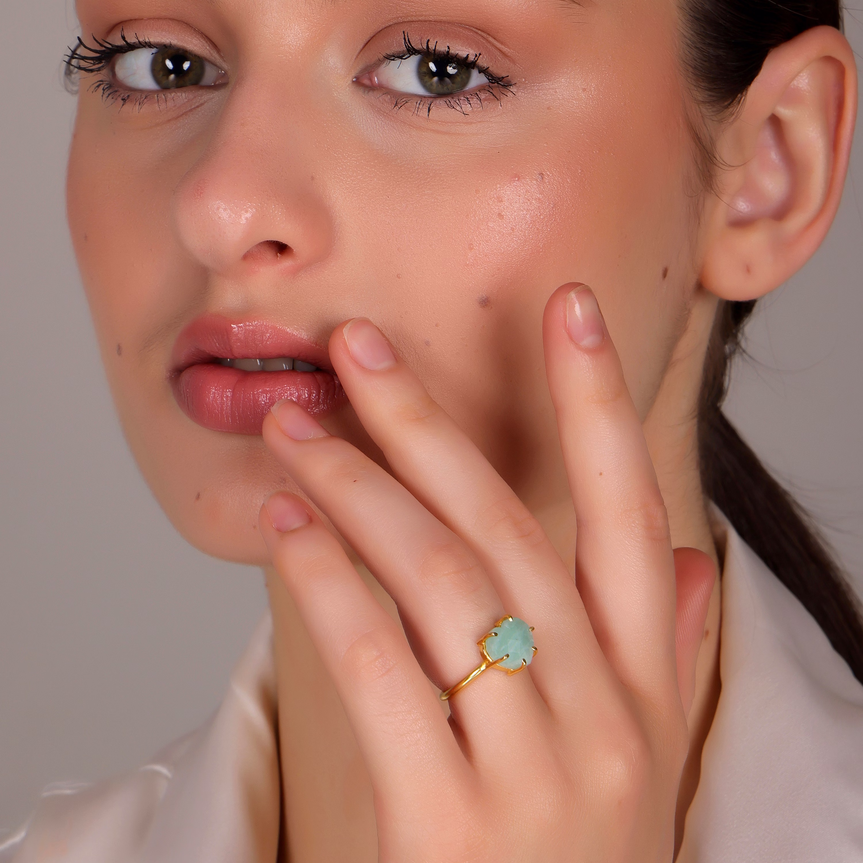 Dua Amazonite Heart Carving Ring – Handmade Green Crystal Love Ring, Boho Jewelry image 5