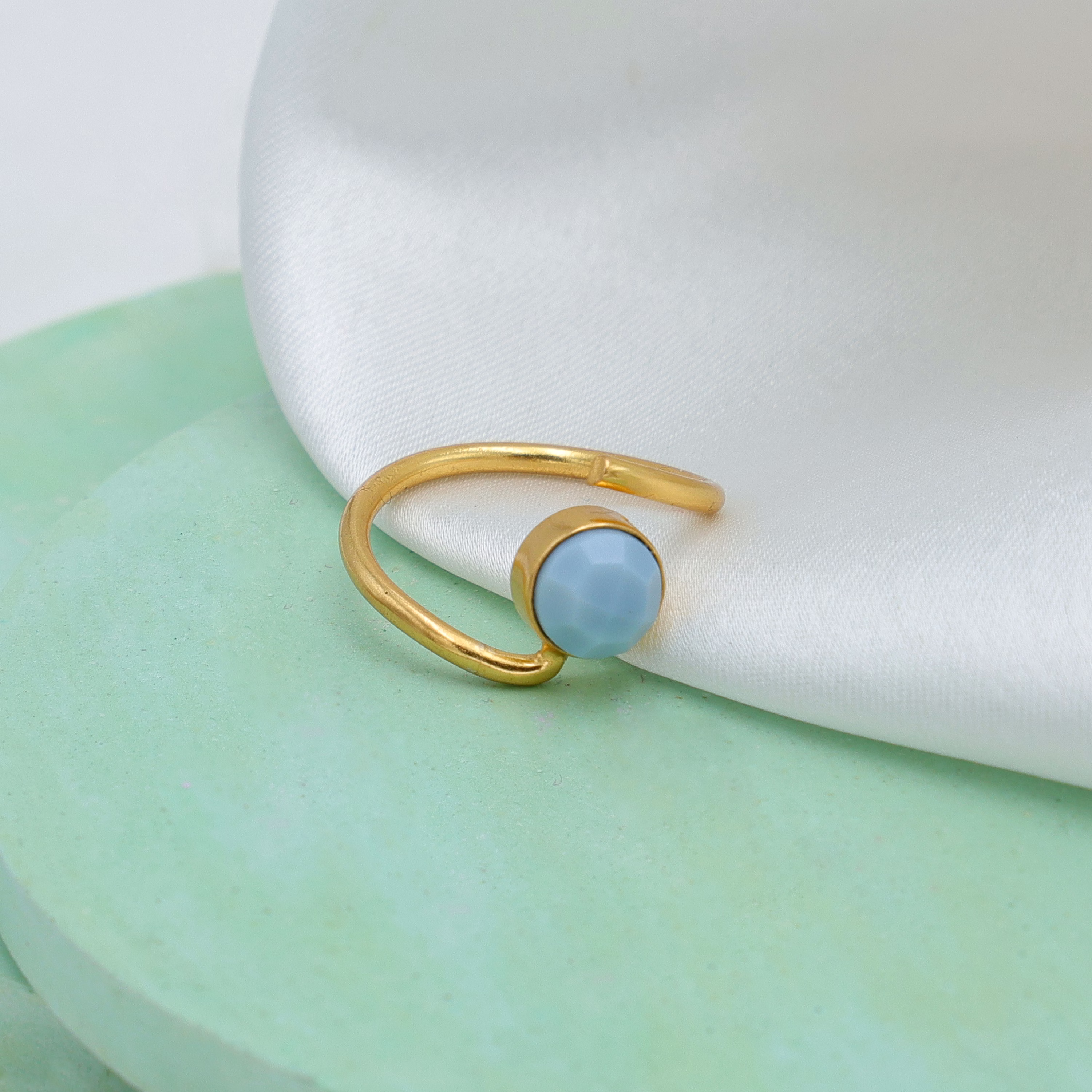 Dua Blue Opal Ring – Elegant Gold-Plated Opal Birthstone Jewelry, Gift for Women image 1