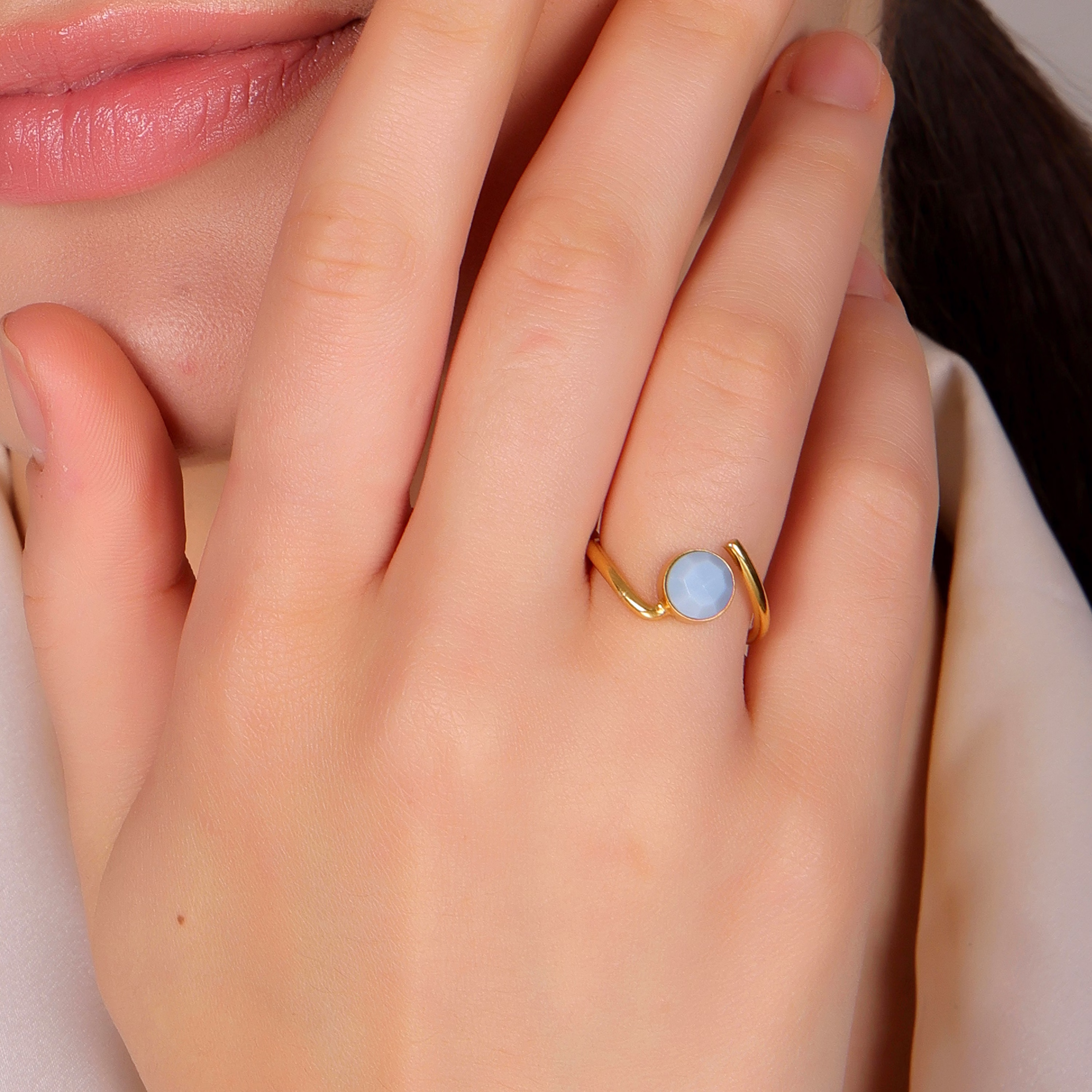 Dua Blue Opal Ring – Elegant Gold-Plated Opal Birthstone Jewelry, Gift for Women image 6