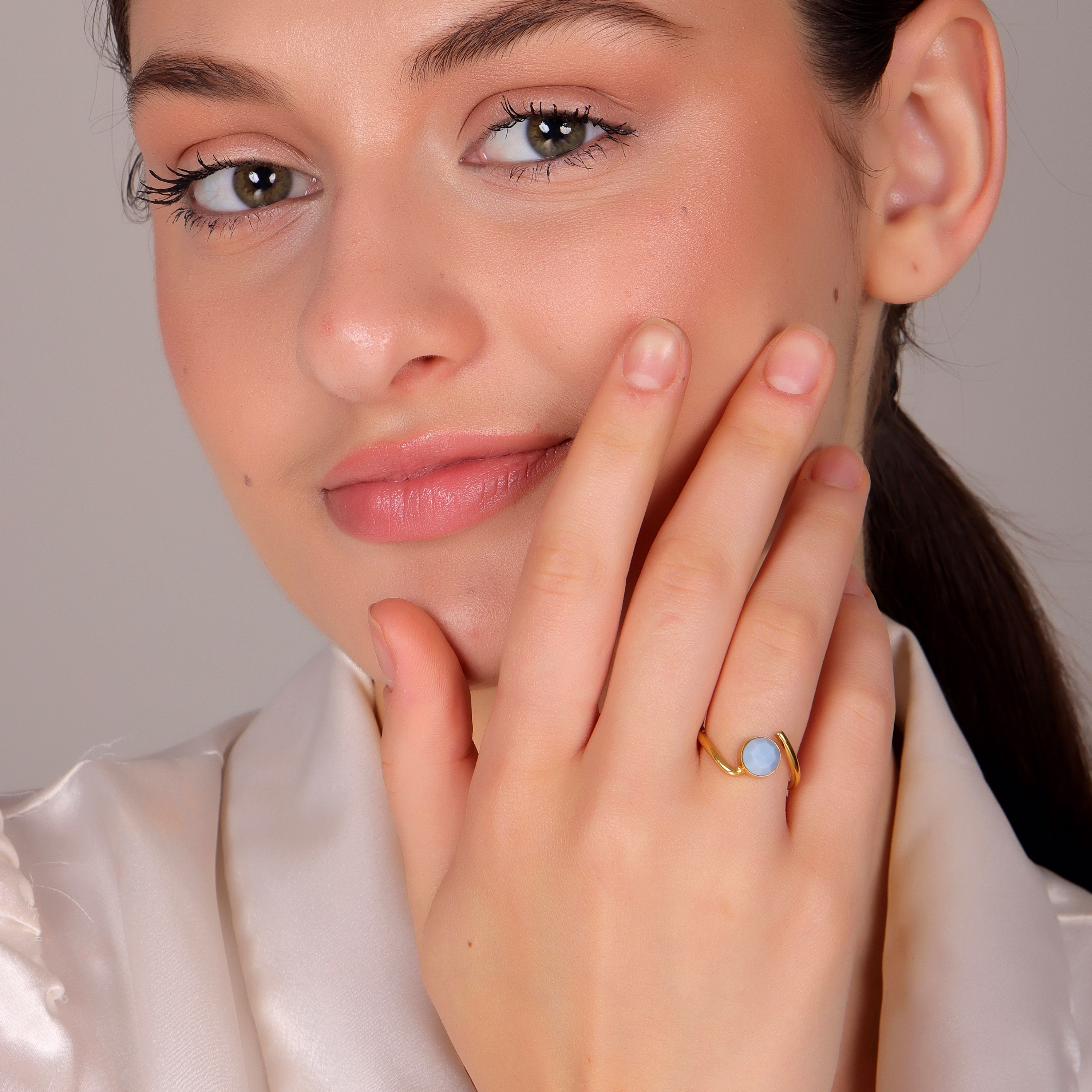 Dua Blue Opal Ring – Elegant Gold-Plated Opal Birthstone Jewelry, Gift for Women image 5