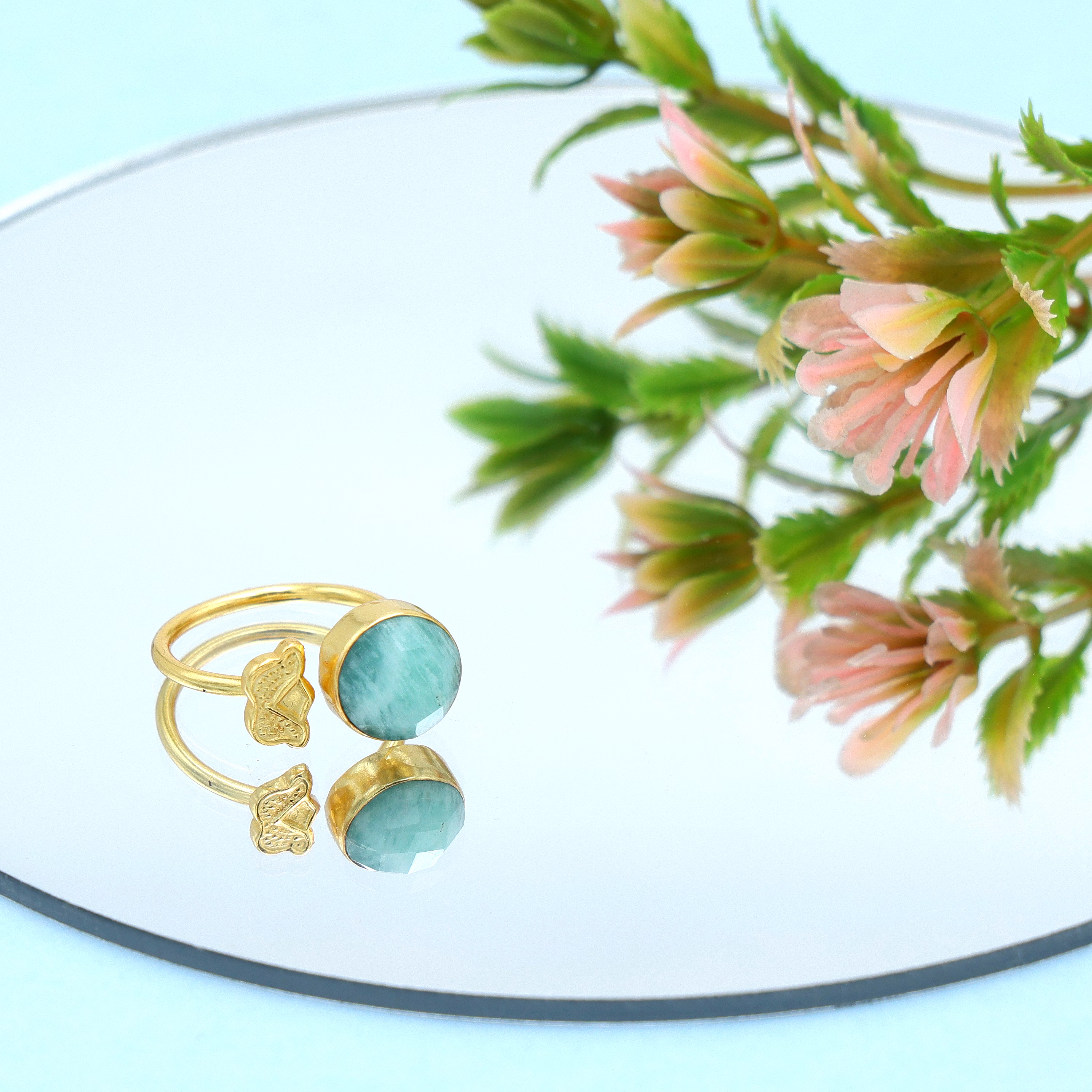 Dua Amazonite Coin Ring – Minimalist Green Gemstone Gold Ring for Balance & Style image 1