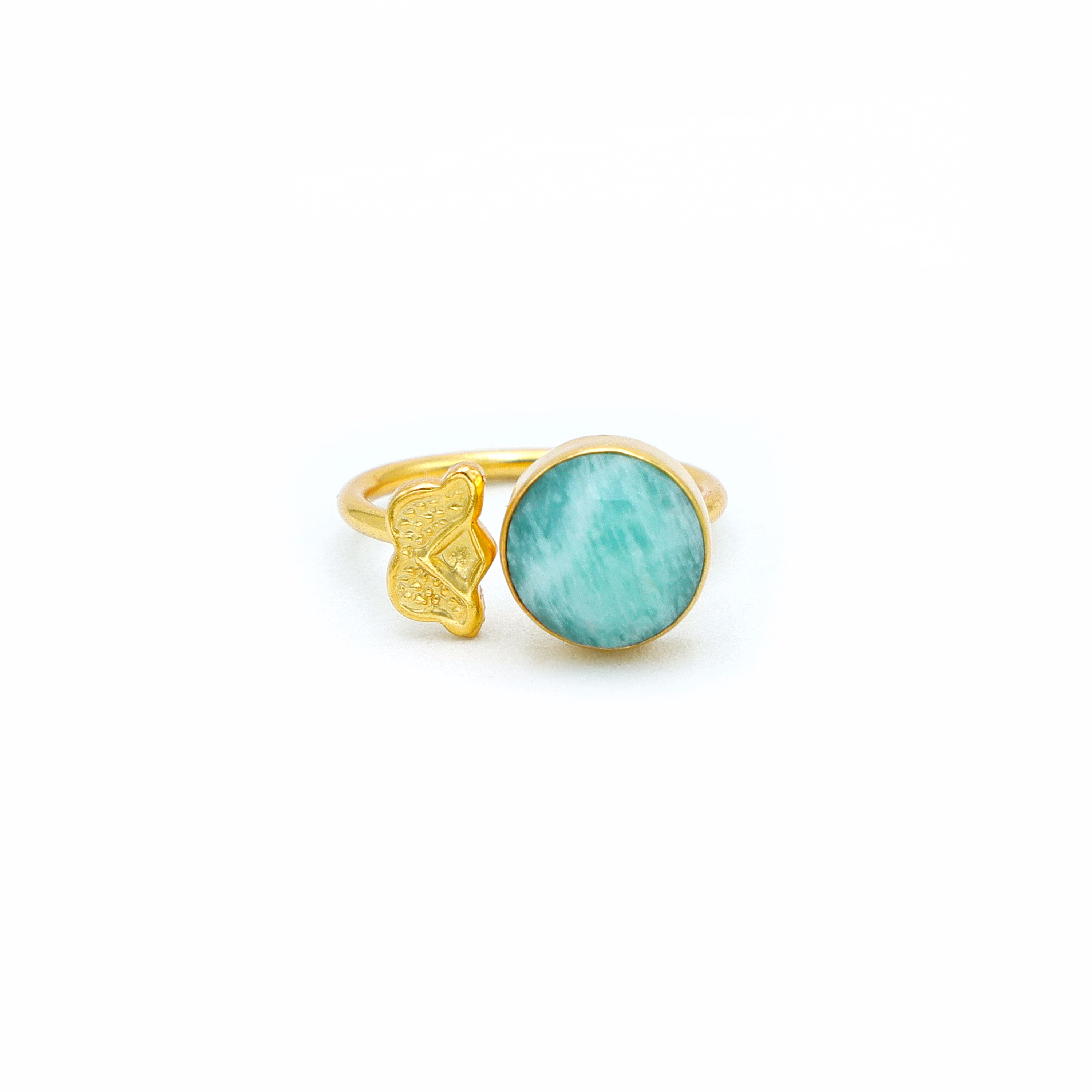 Dua Amazonite Coin Ring – Minimalist Green Gemstone Gold Ring for Balance & Style image 2