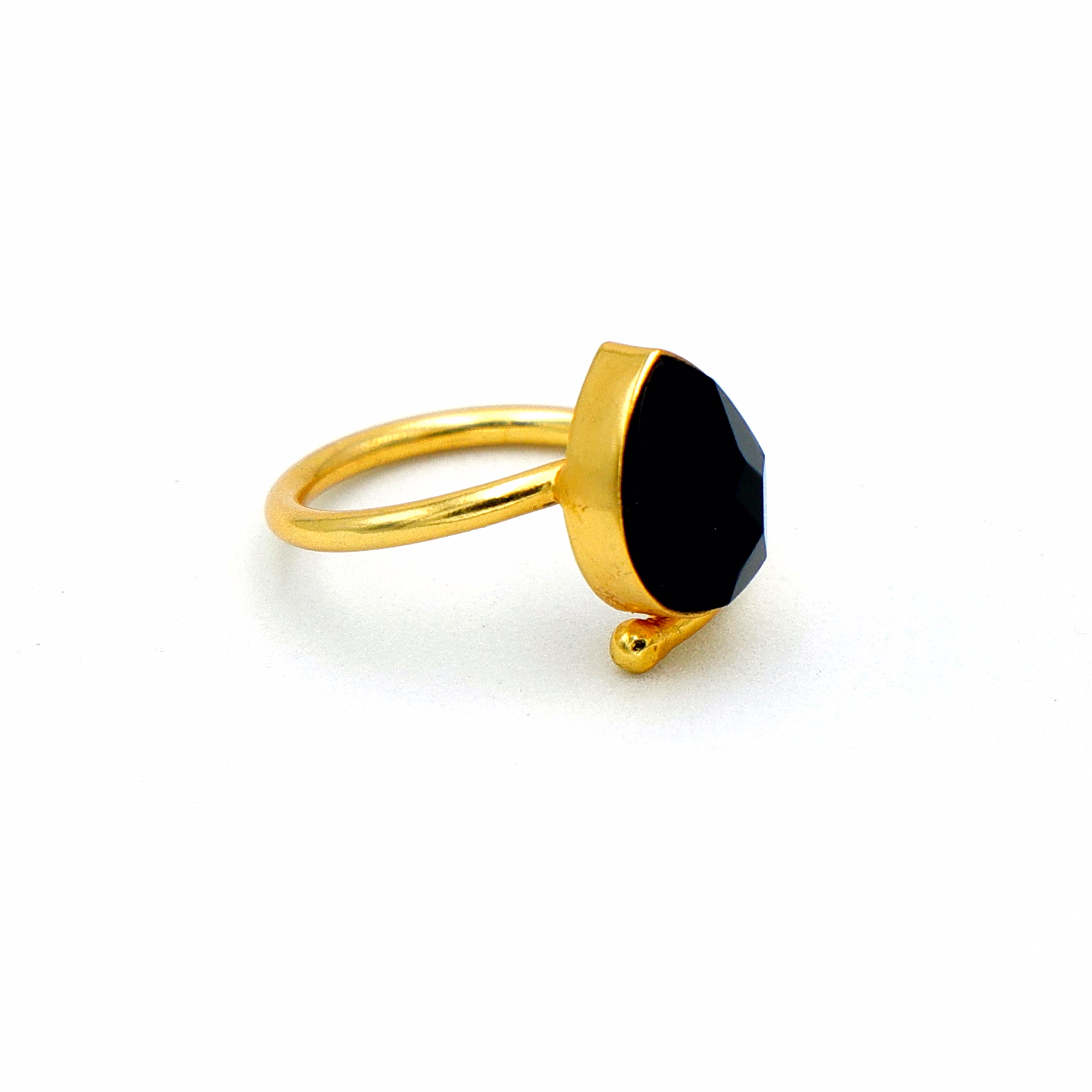 Dua Black Onyx Pear Ring – Statement Cocktail Ring, Gold-Plated Protective Jewelry image 3