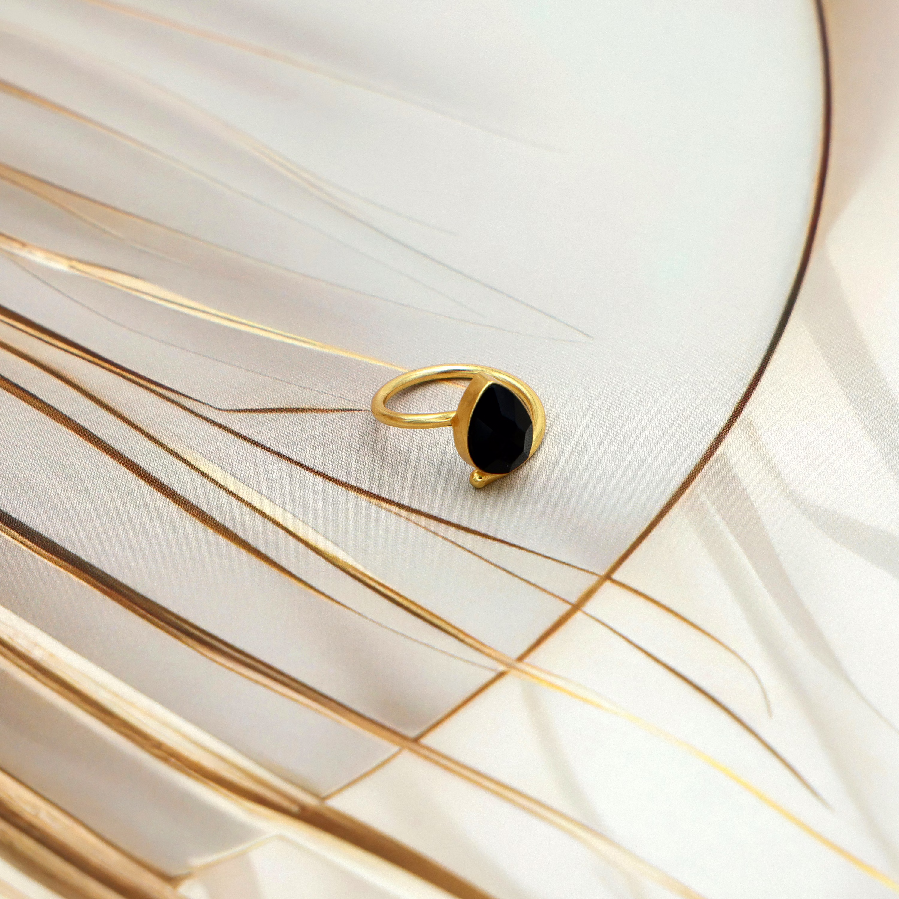 Dua Black Onyx Pear Ring – Statement Cocktail Ring, Gold-Plated Protective Jewelry image 1