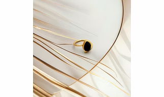 Dua Black Onyx Pear Ring – Statement Cocktail Ring, Gold-Plated Protective Jewelry