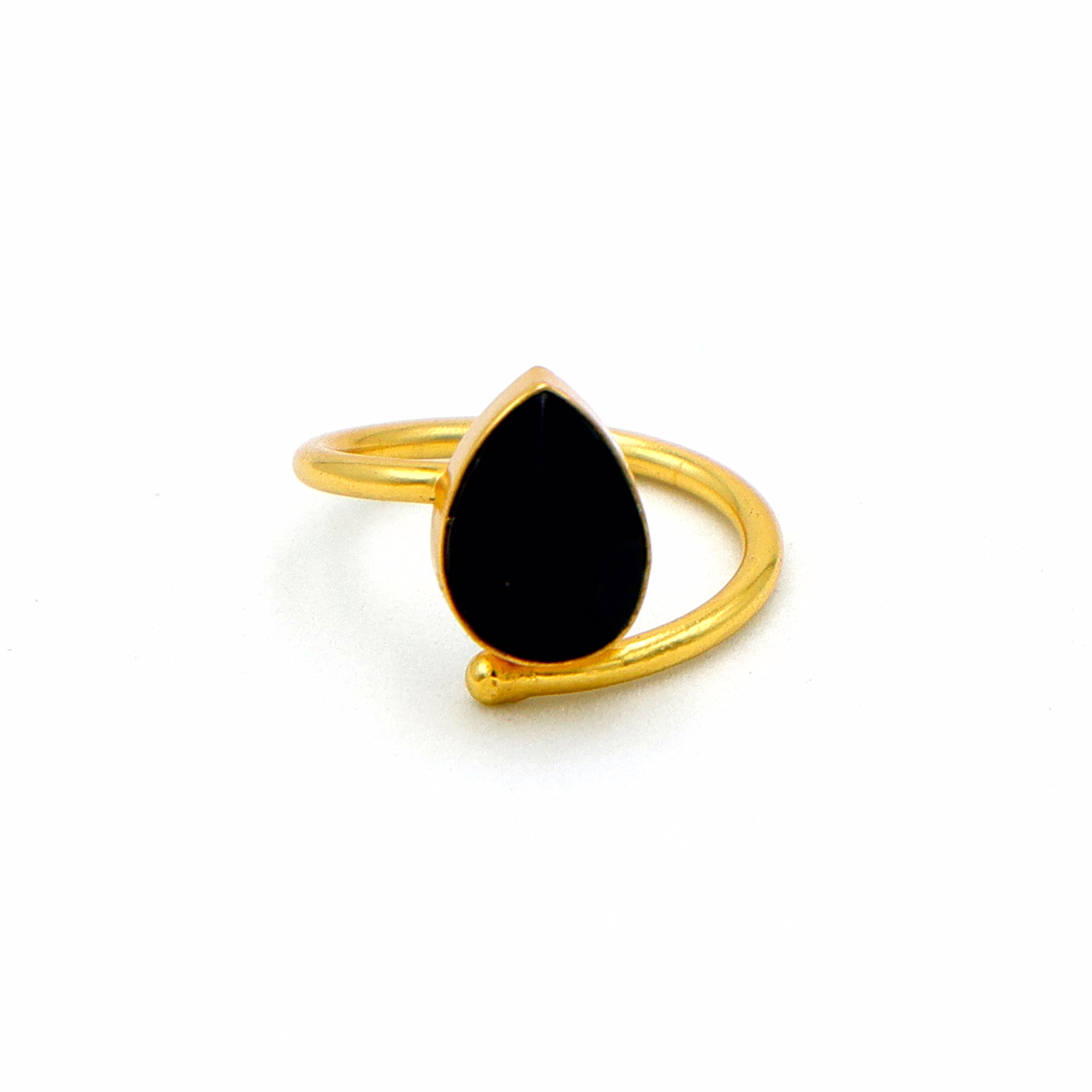 Dua Black Onyx Pear Ring – Statement Cocktail Ring, Gold-Plated Protective Jewelry image 2
