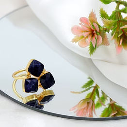dua sodalite triple ring – bold blue gemstone adjustable gold statement jewelry