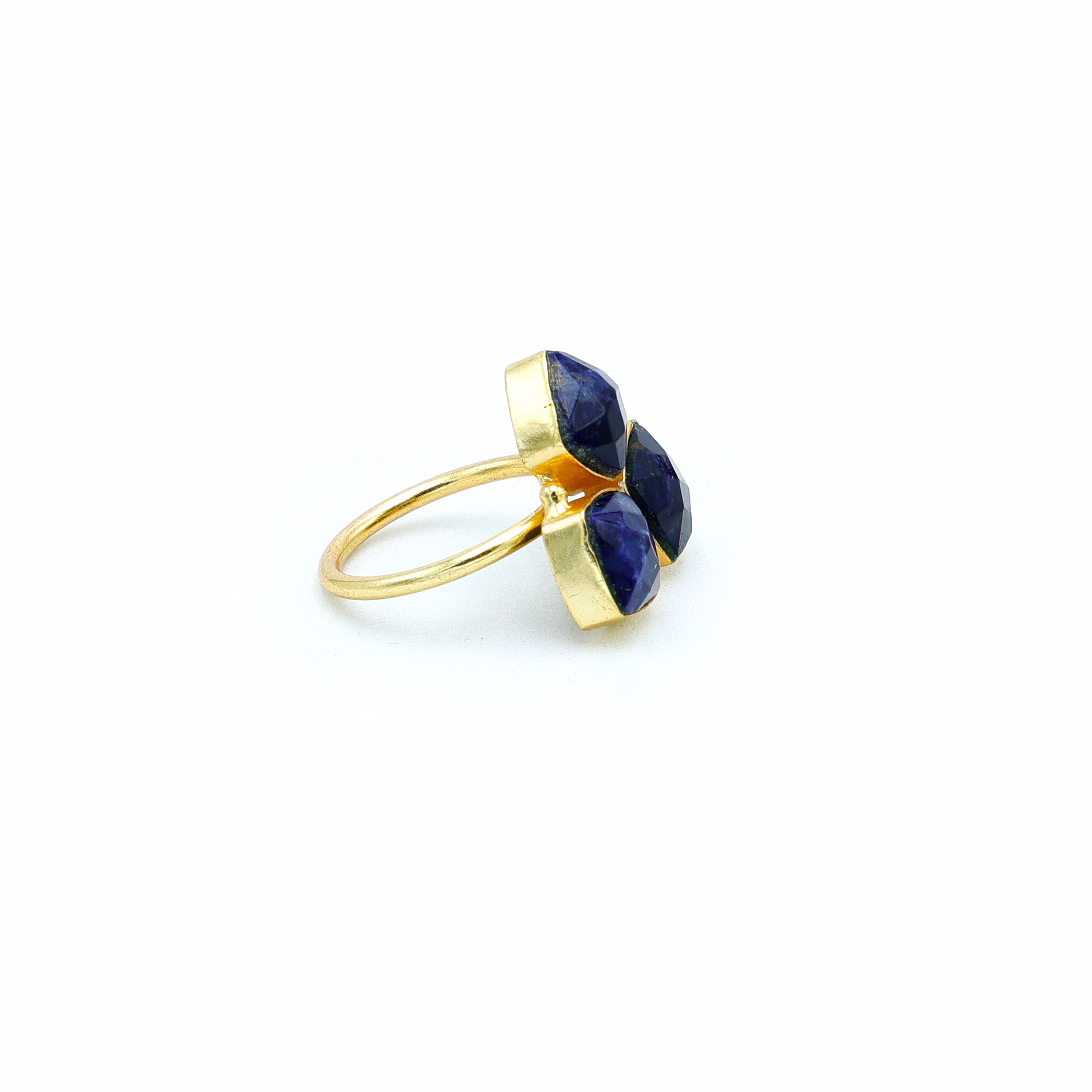 Dua Sodalite Triple Ring – Bold Blue Gemstone Adjustable Gold Statement Jewelry image 3