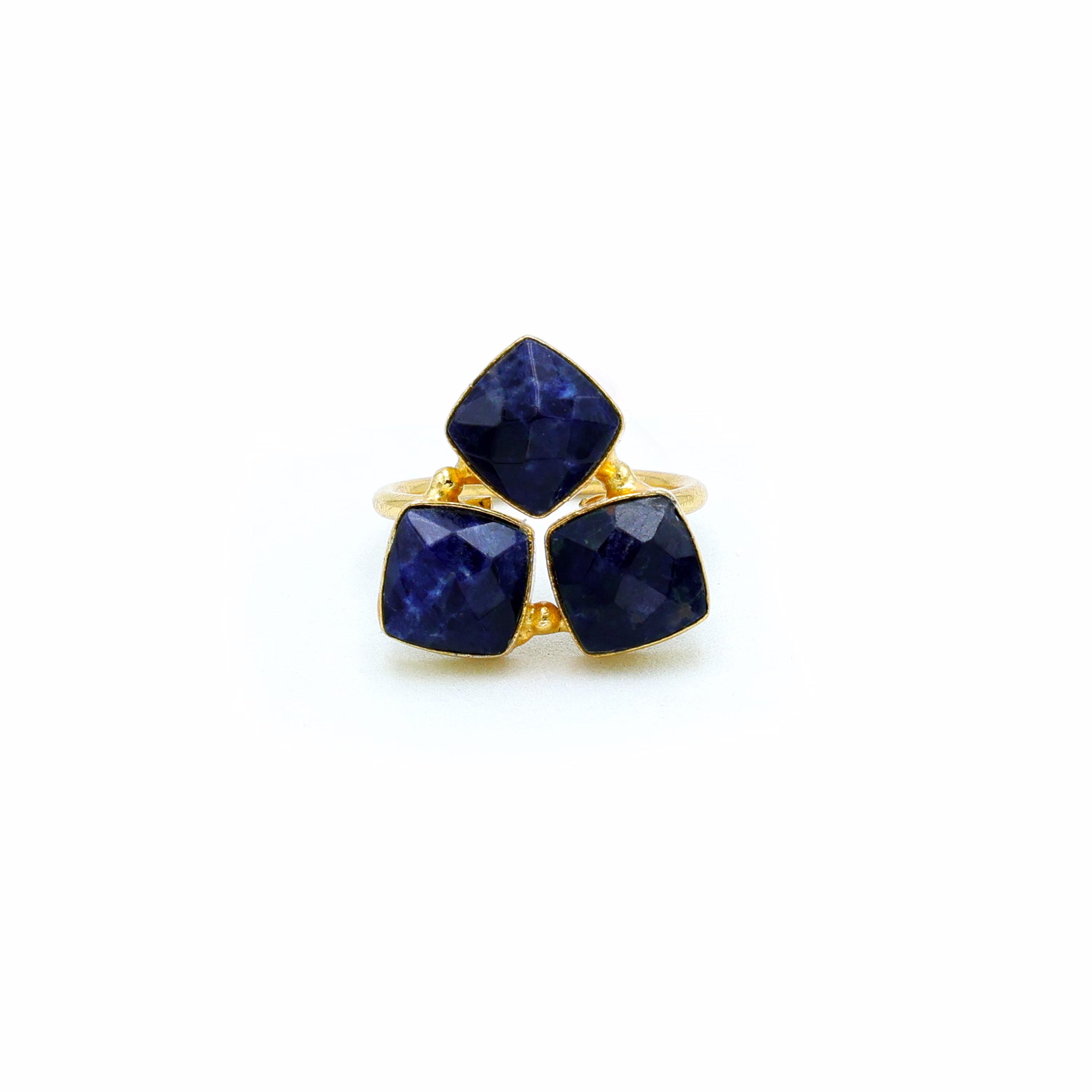 Dua Sodalite Triple Ring – Bold Blue Gemstone Adjustable Gold Statement Jewelry image 2