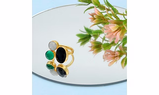 Dua Black Onyx & Rainbow Moonstone Ring – Handmade Multistone Spiritual Jewelry