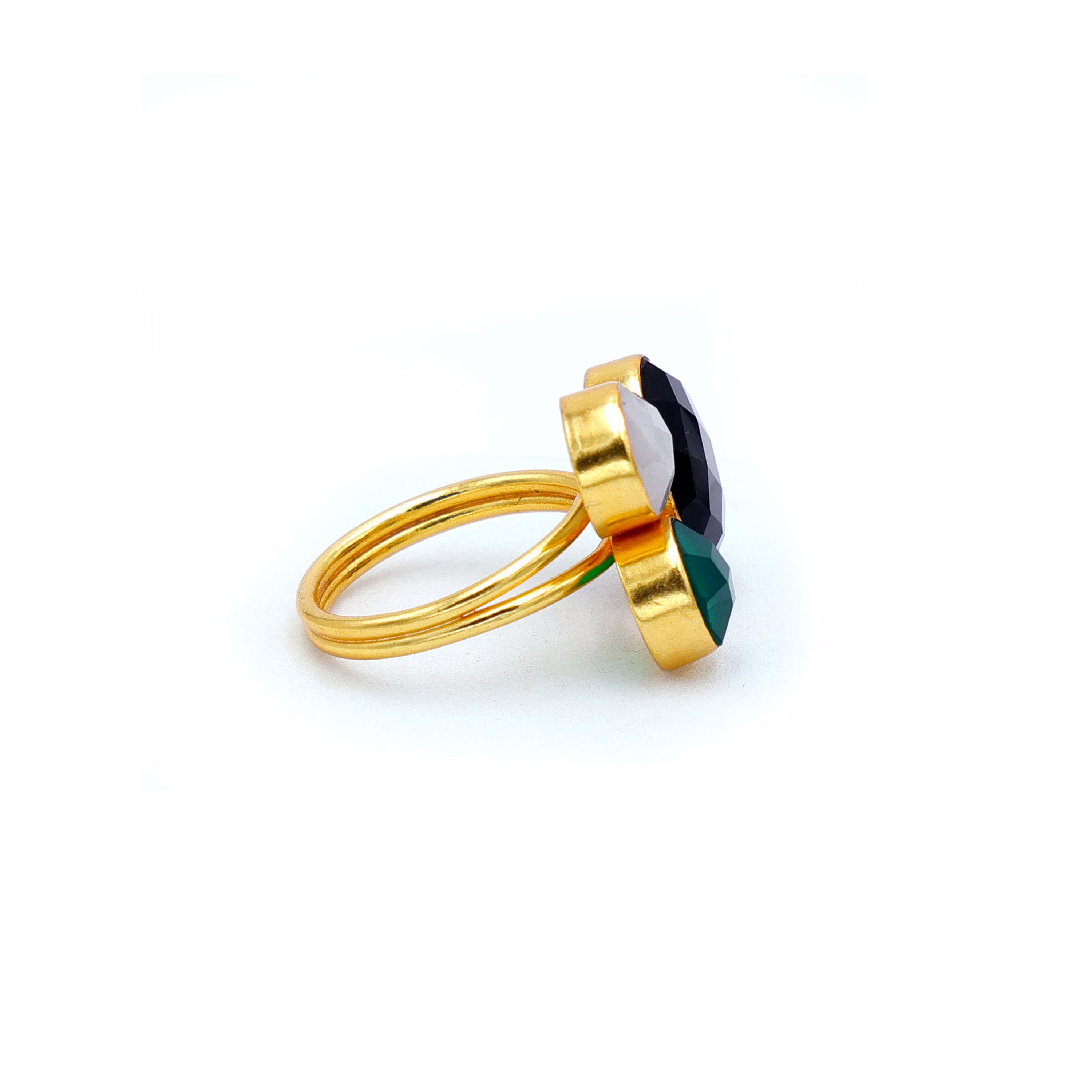 Dua Black Onyx & Rainbow Moonstone Ring – Handmade Multistone Spiritual Jewelry image 3