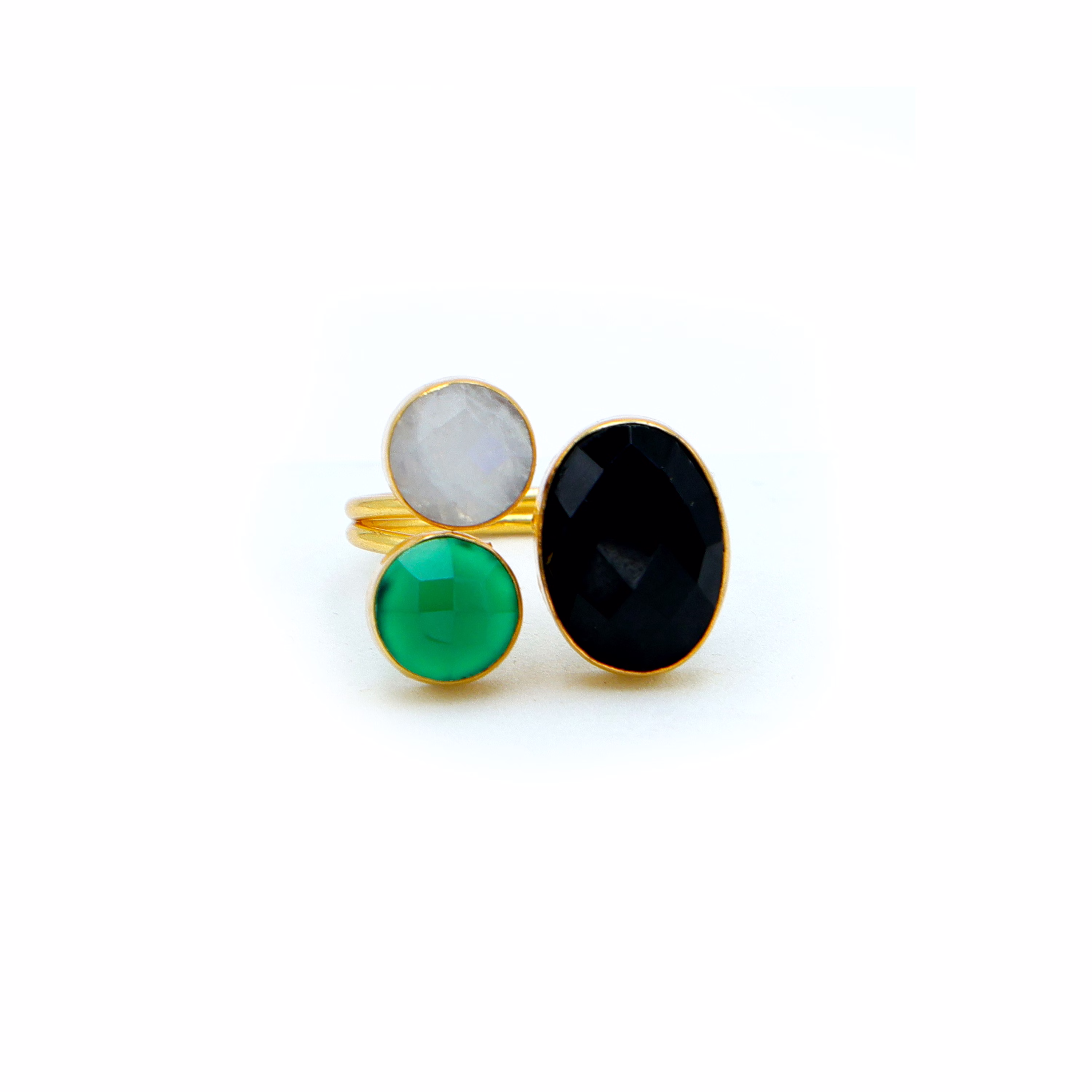 Dua Black Onyx & Rainbow Moonstone Ring – Handmade Multistone Spiritual Jewelry image 2
