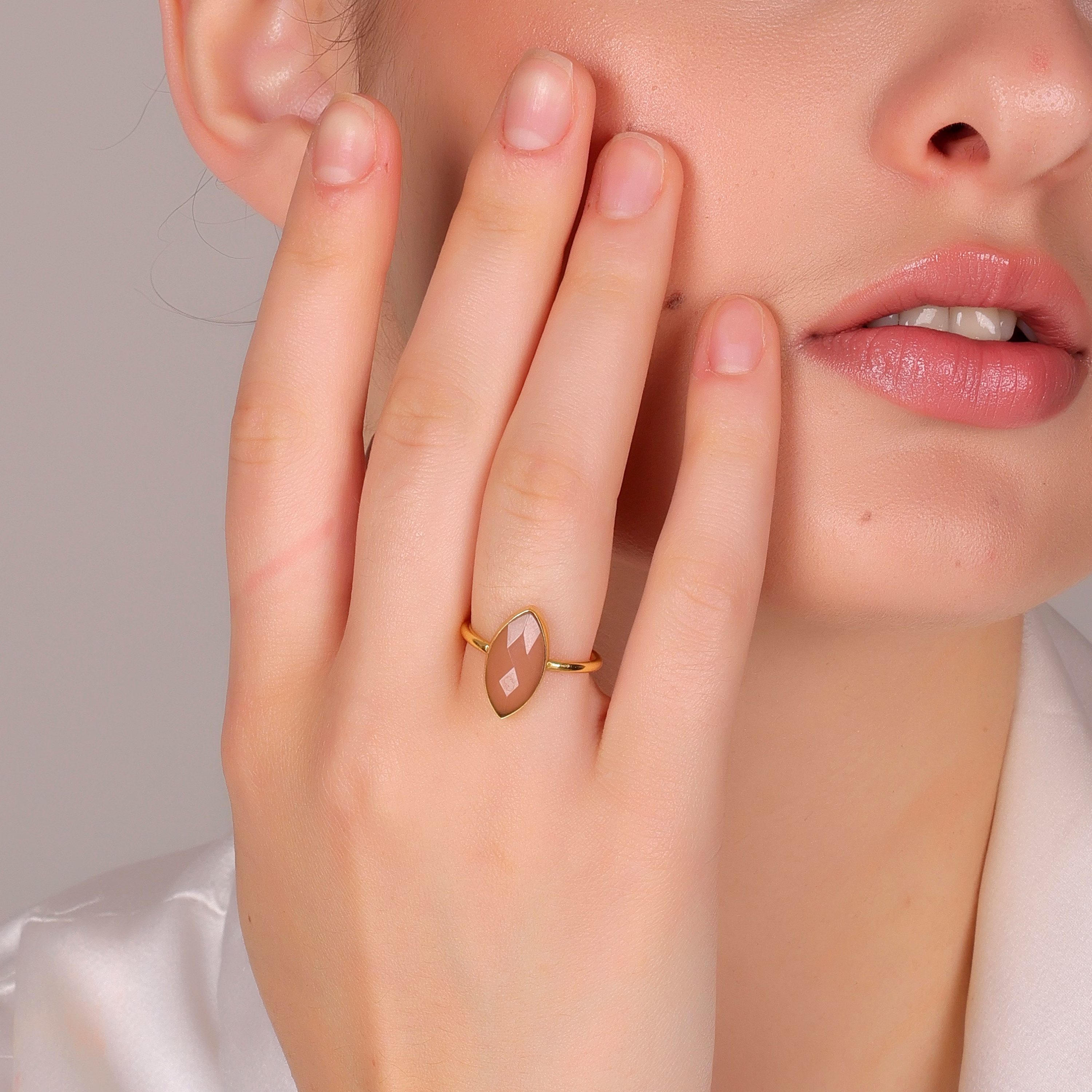 Dua Pink Calcedony Ring – Feminine Pastel Gemstone Gold-Plated Boho Jewelry image 6