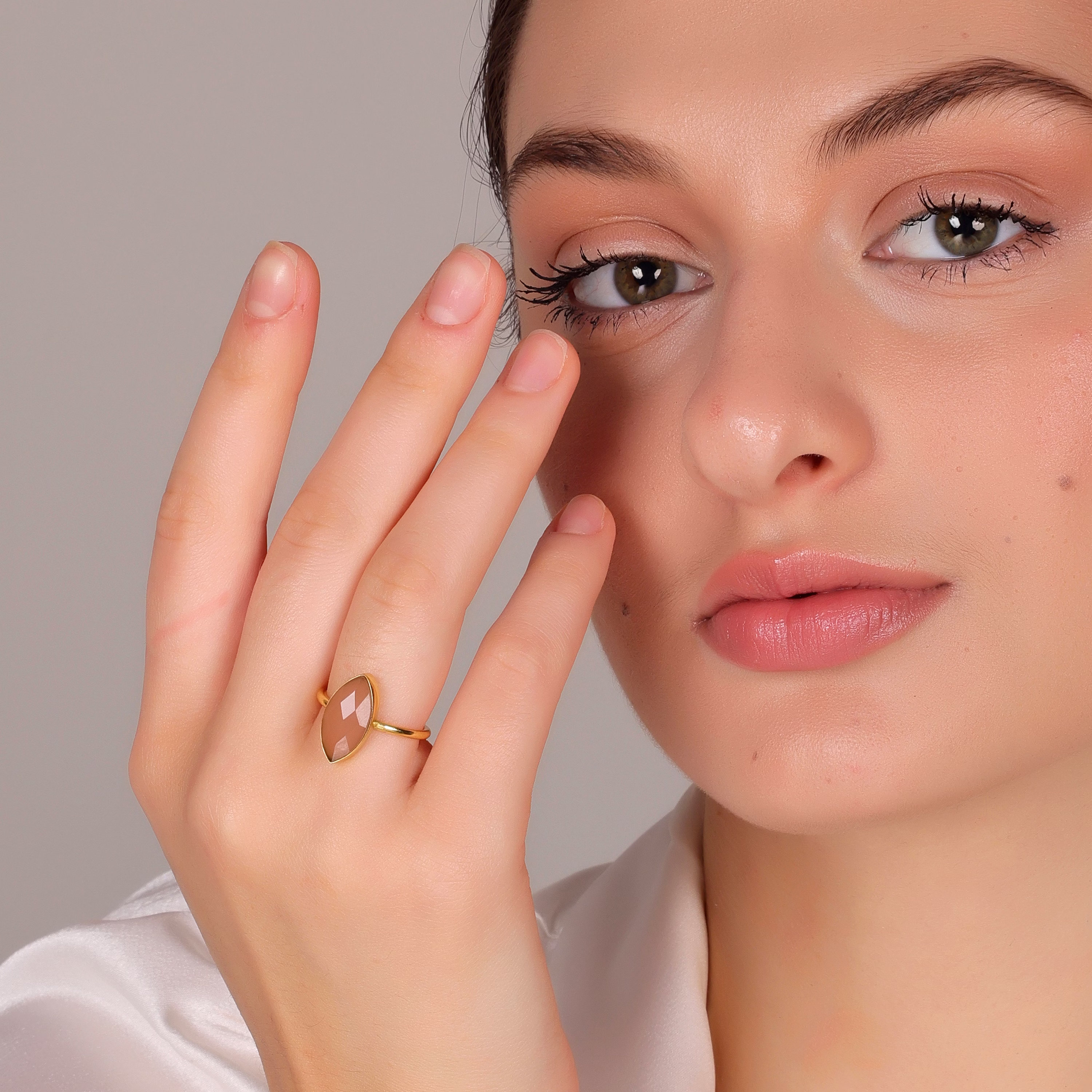 Dua Pink Calcedony Ring – Feminine Pastel Gemstone Gold-Plated Boho Jewelry image 5