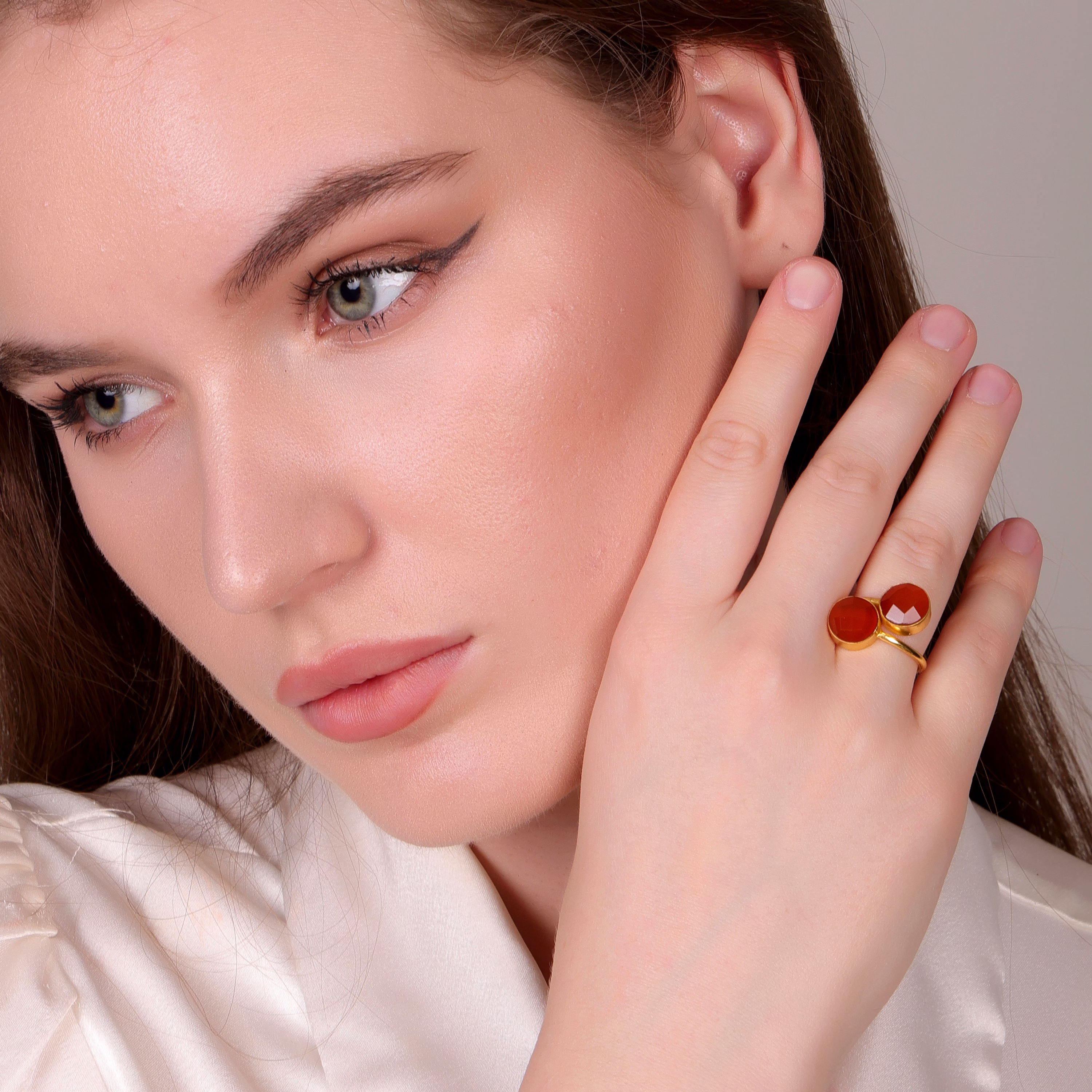Dua Carnelian Chalcedony Round Ring | Gold Plated Handmade Statement Jewelry image 6