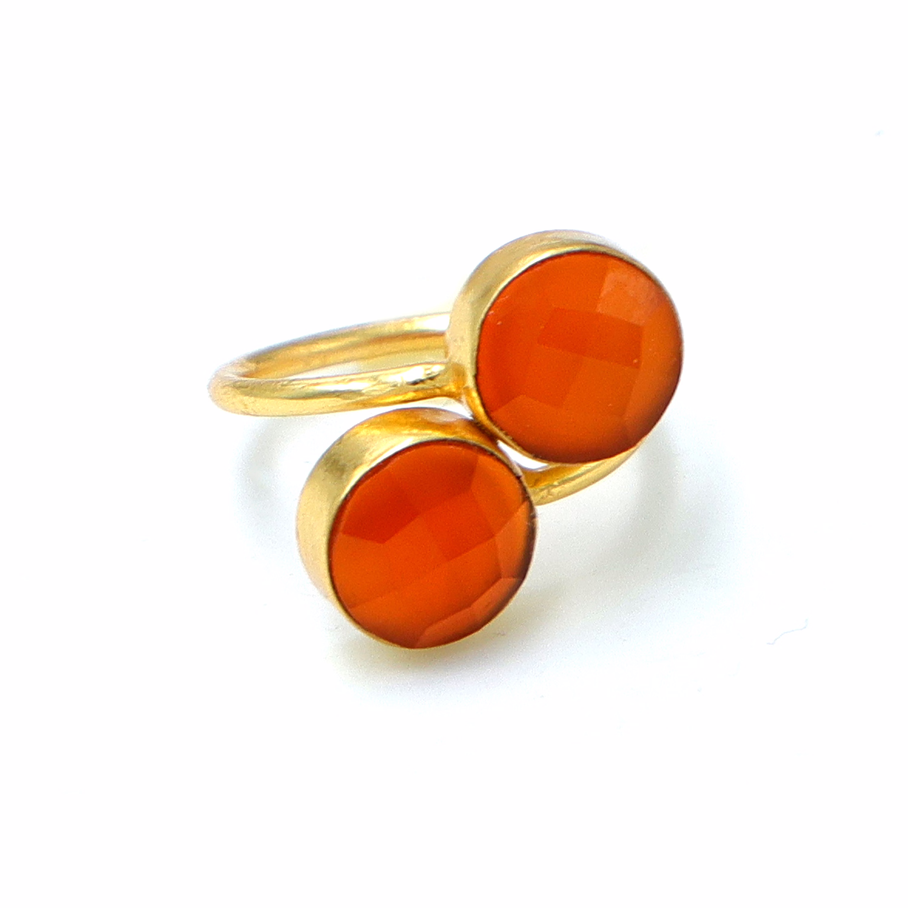 Dua Carnelian Chalcedony Round Ring | Gold Plated Handmade Statement Jewelry image 2