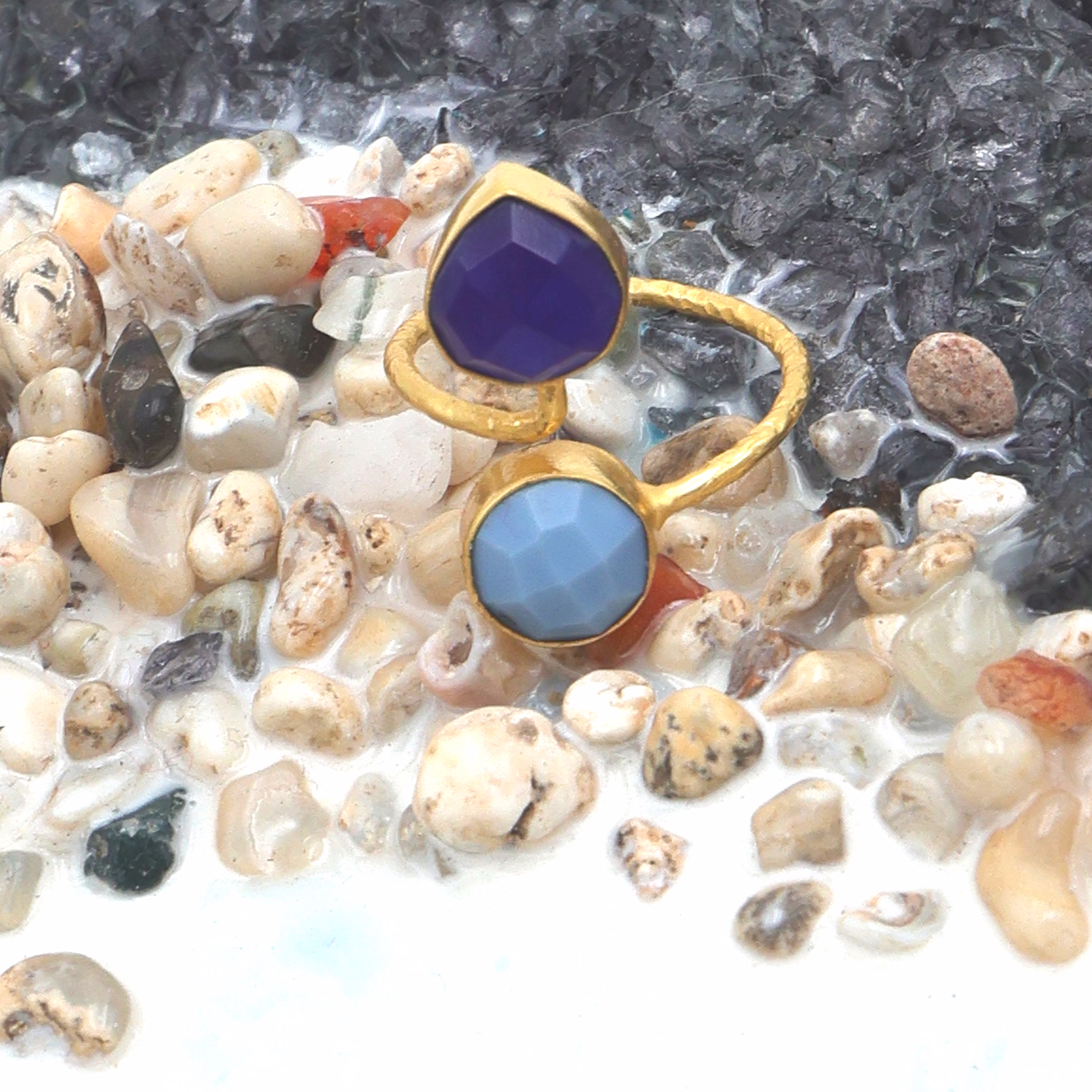 dua blue jade & blue opal round heart ring | adjustable gemstone jewelry