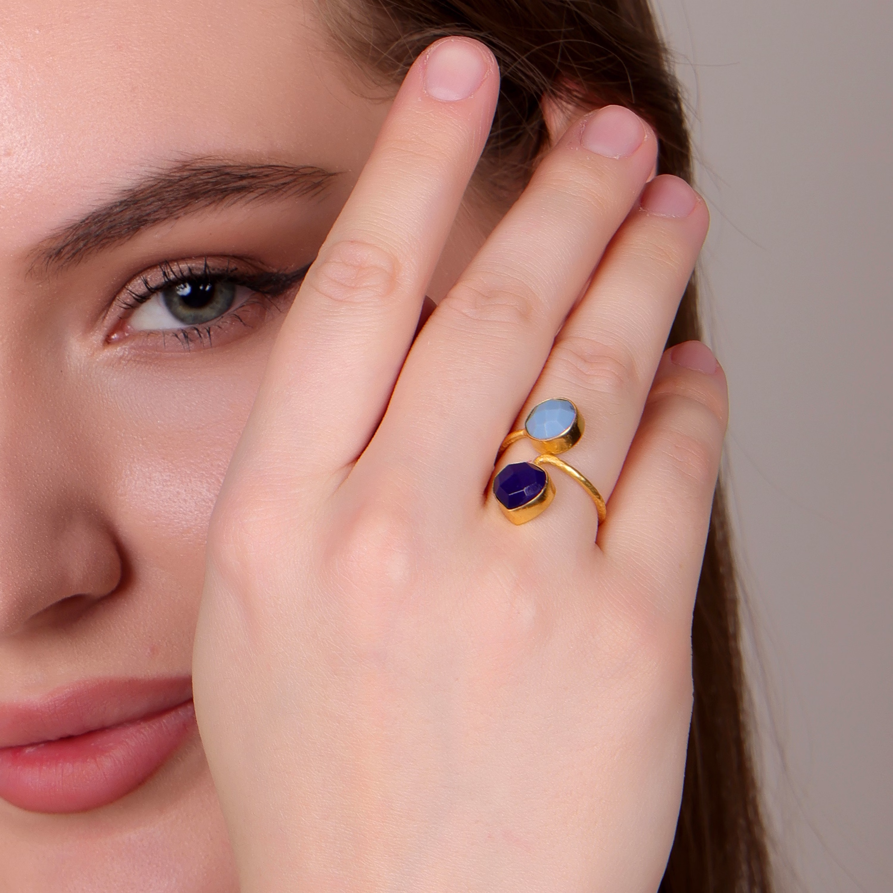 Dua Blue Jade & Blue Opal Round Heart Ring | Adjustable Gemstone Jewelry image 5