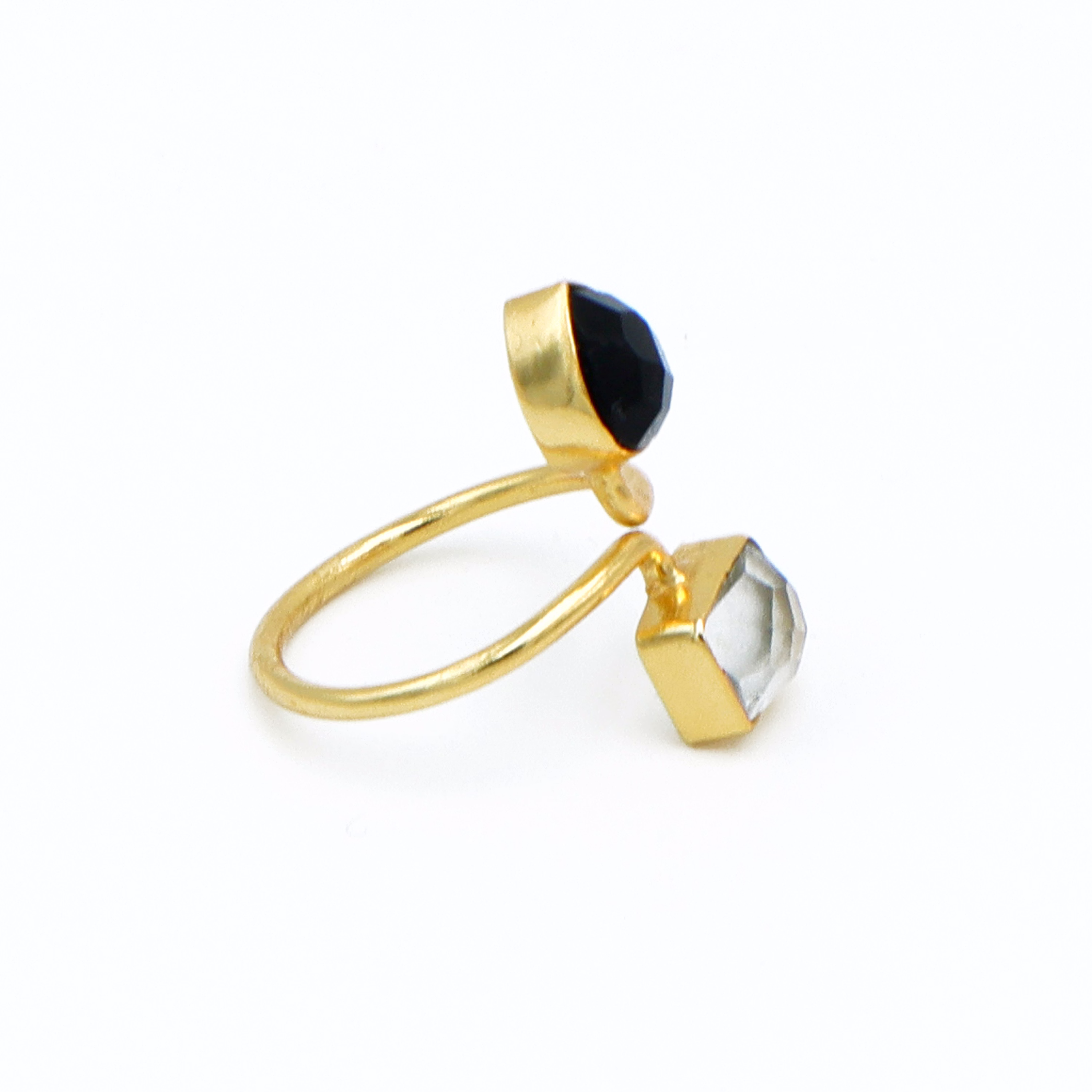 Dua Crystal & Black Onyx Rectangle Pear Ring | Unique Gold Plated Jewelry image 3