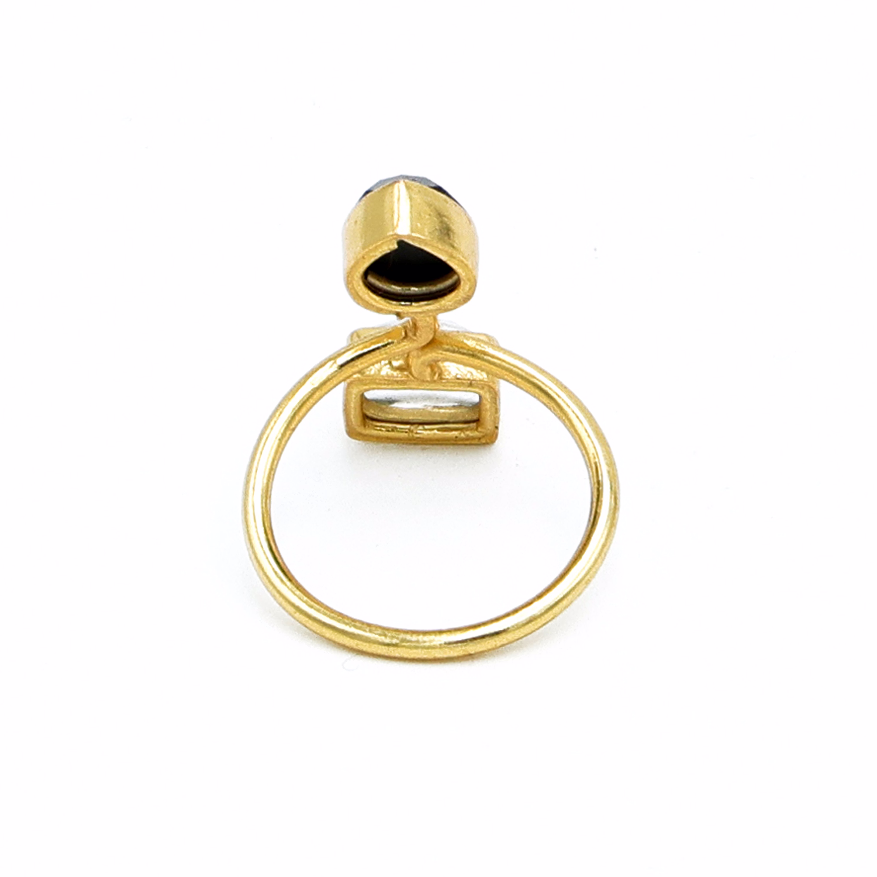 Dua Crystal & Black Onyx Rectangle Pear Ring | Unique Gold Plated Jewelry image 4