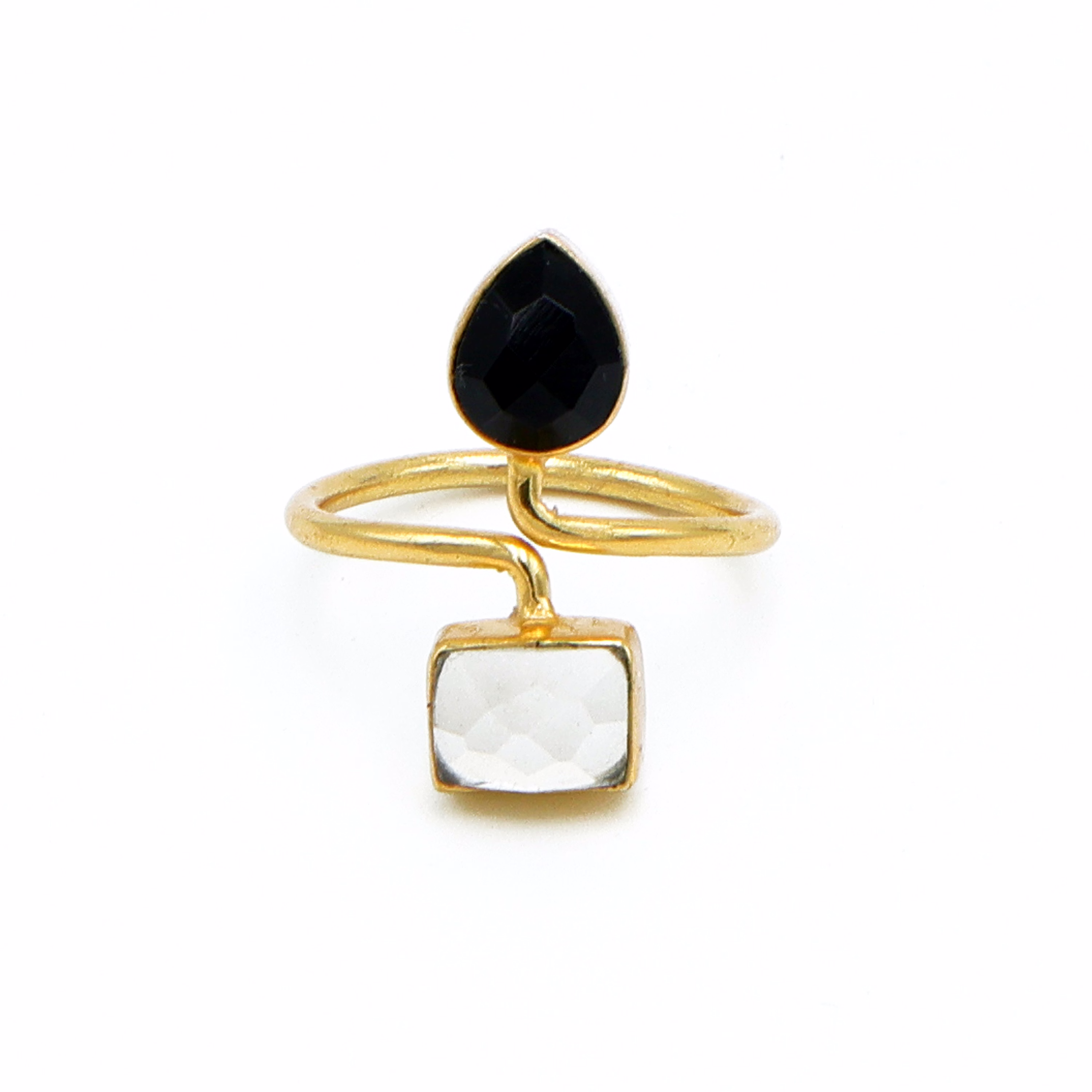 Dua Crystal & Black Onyx Rectangle Pear Ring | Unique Gold Plated Jewelry image 2
