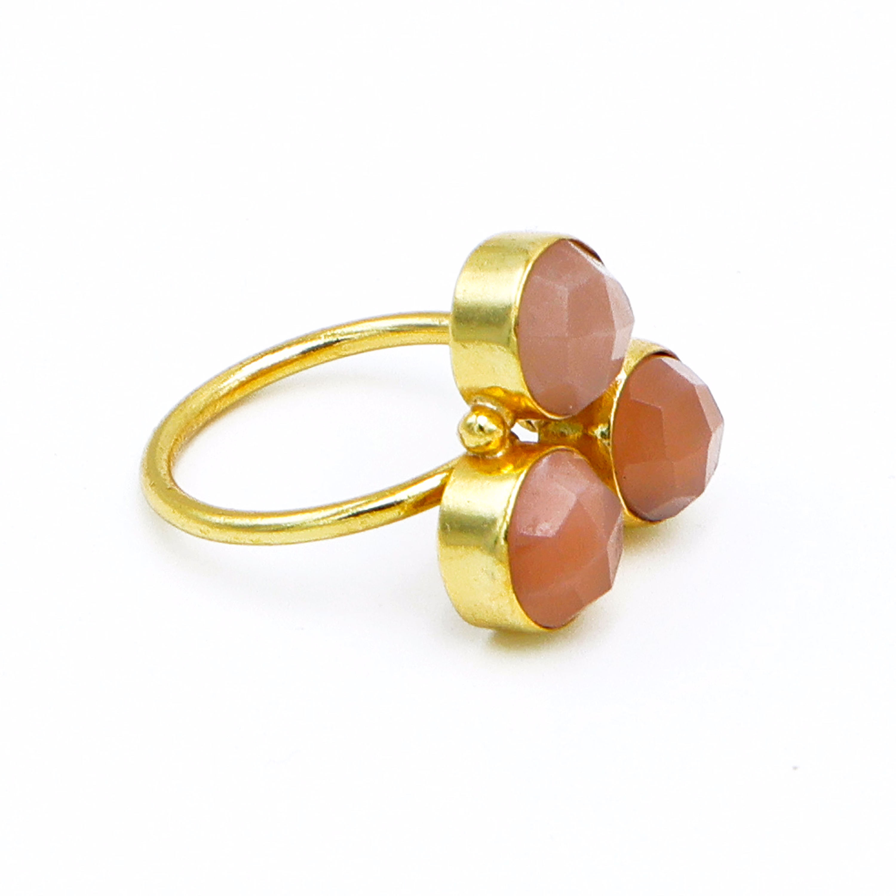 Dua Peach Moonstone Round Ring | Gold Plated Adjustable Boho Jewelry image 3