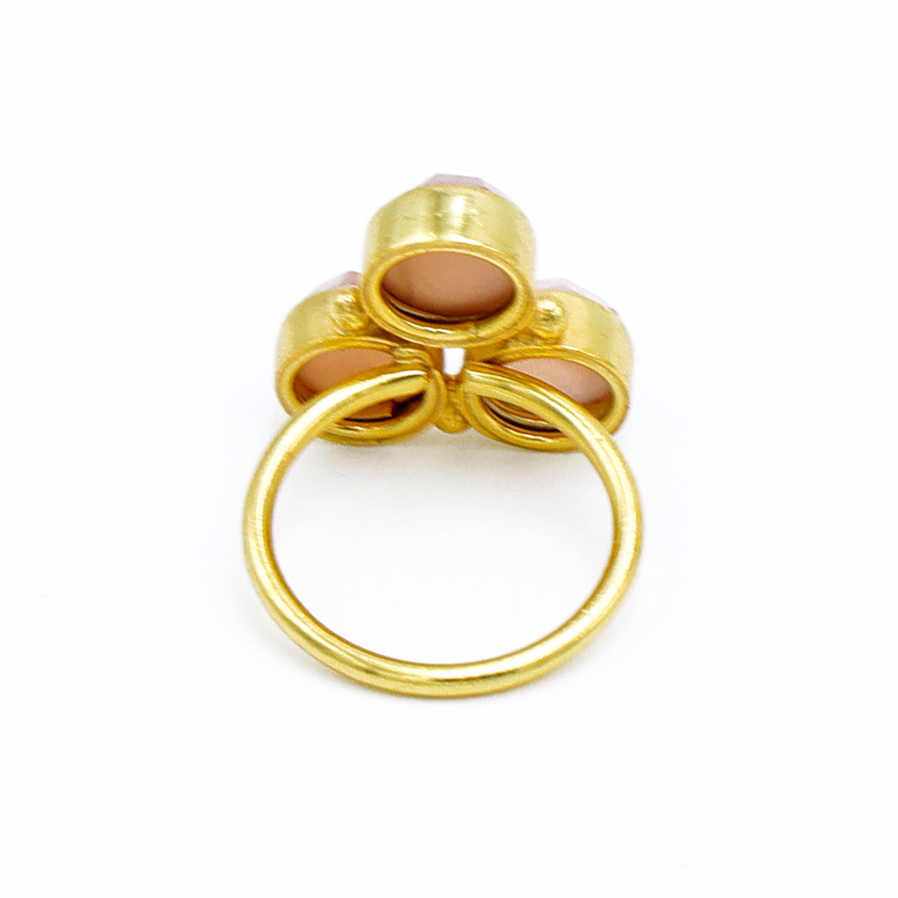 Dua Peach Moonstone Round Ring | Gold Plated Adjustable Boho Jewelry image 4