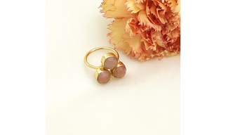 Dua Peach Moonstone Round Ring | Gold Plated Adjustable Boho Jewelry