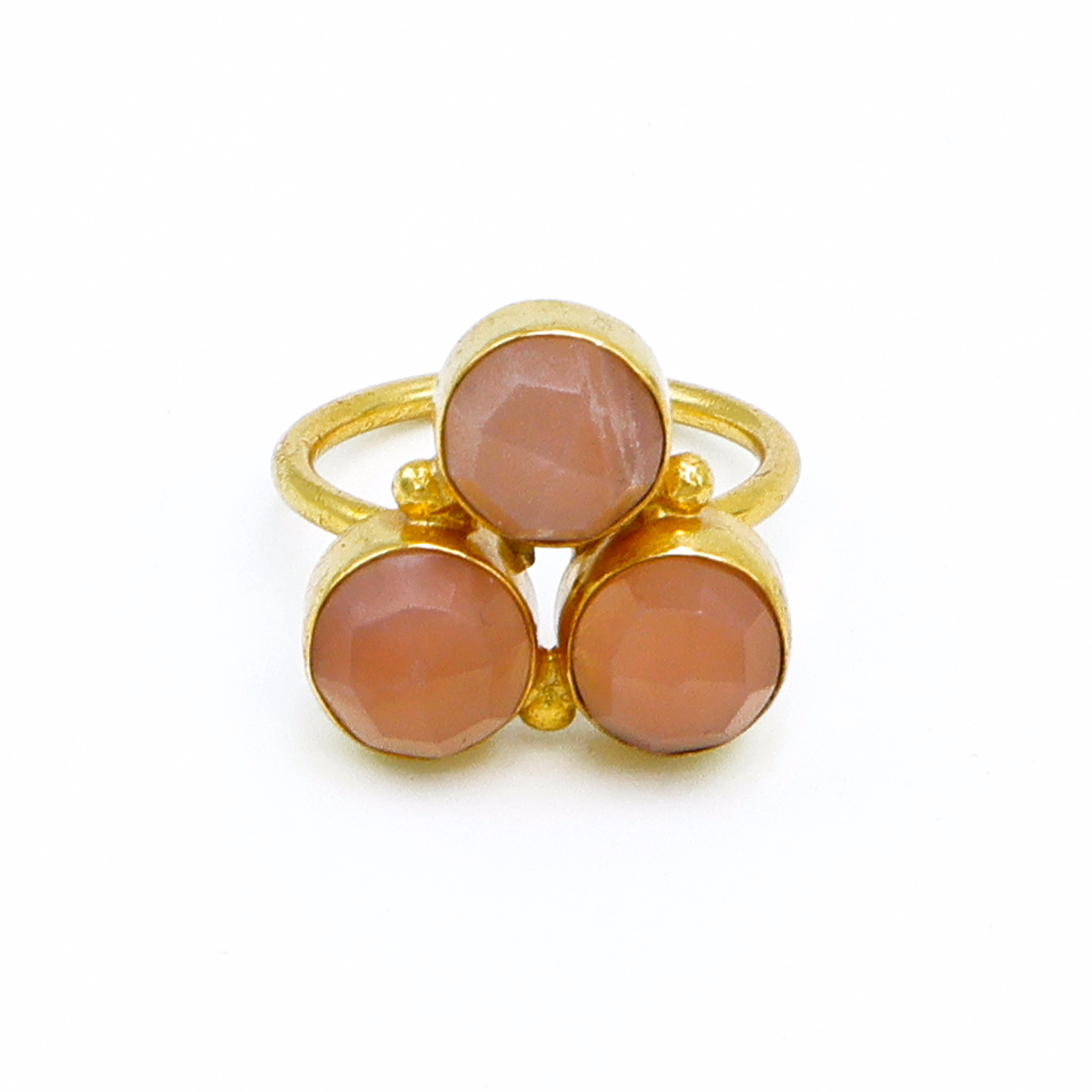 Dua Peach Moonstone Round Ring | Gold Plated Adjustable Boho Jewelry image 2