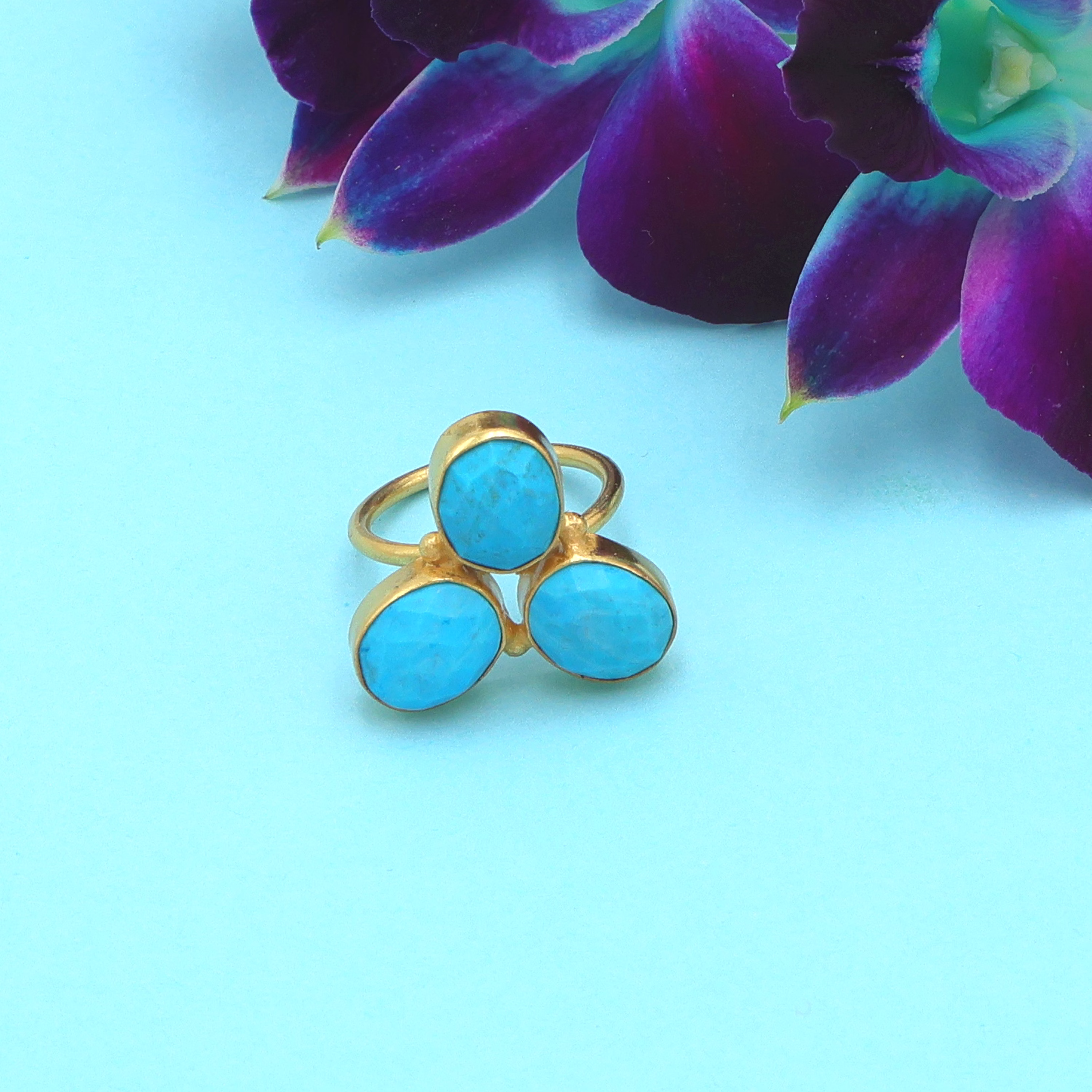 Dua Turquoise Oval Ring | Gold Plated Women’s Adjustable Statement Ring image 1