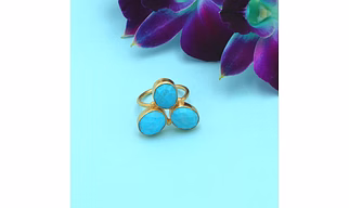Dua Turquoise Oval Ring | Gold Plated Women’s Adjustable Statement Ring