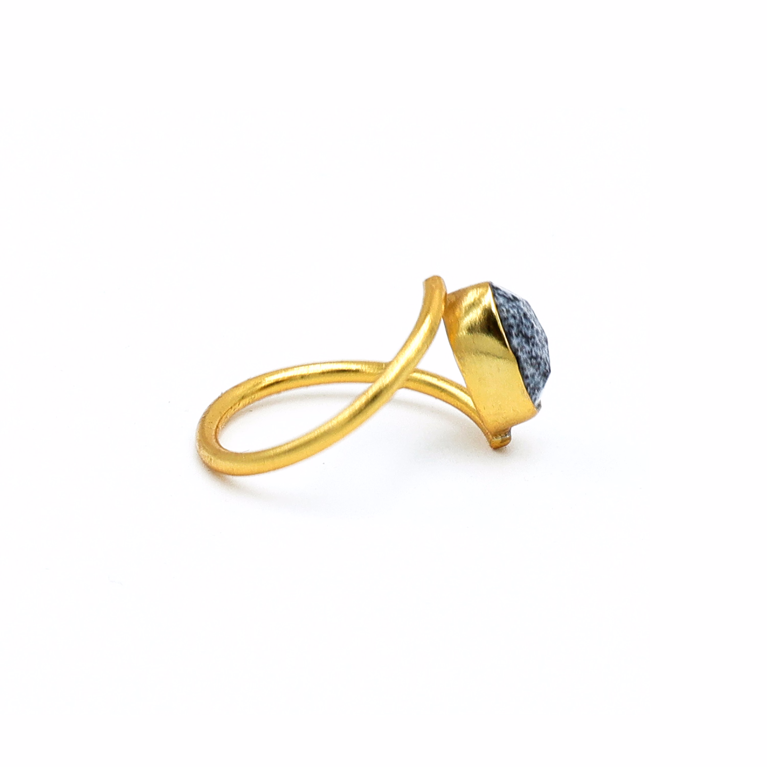 Dua Dendrite Opal Gold-Plated Adjustable Pear Ring – Multicolor Gemstone Statement Jewelry image 3