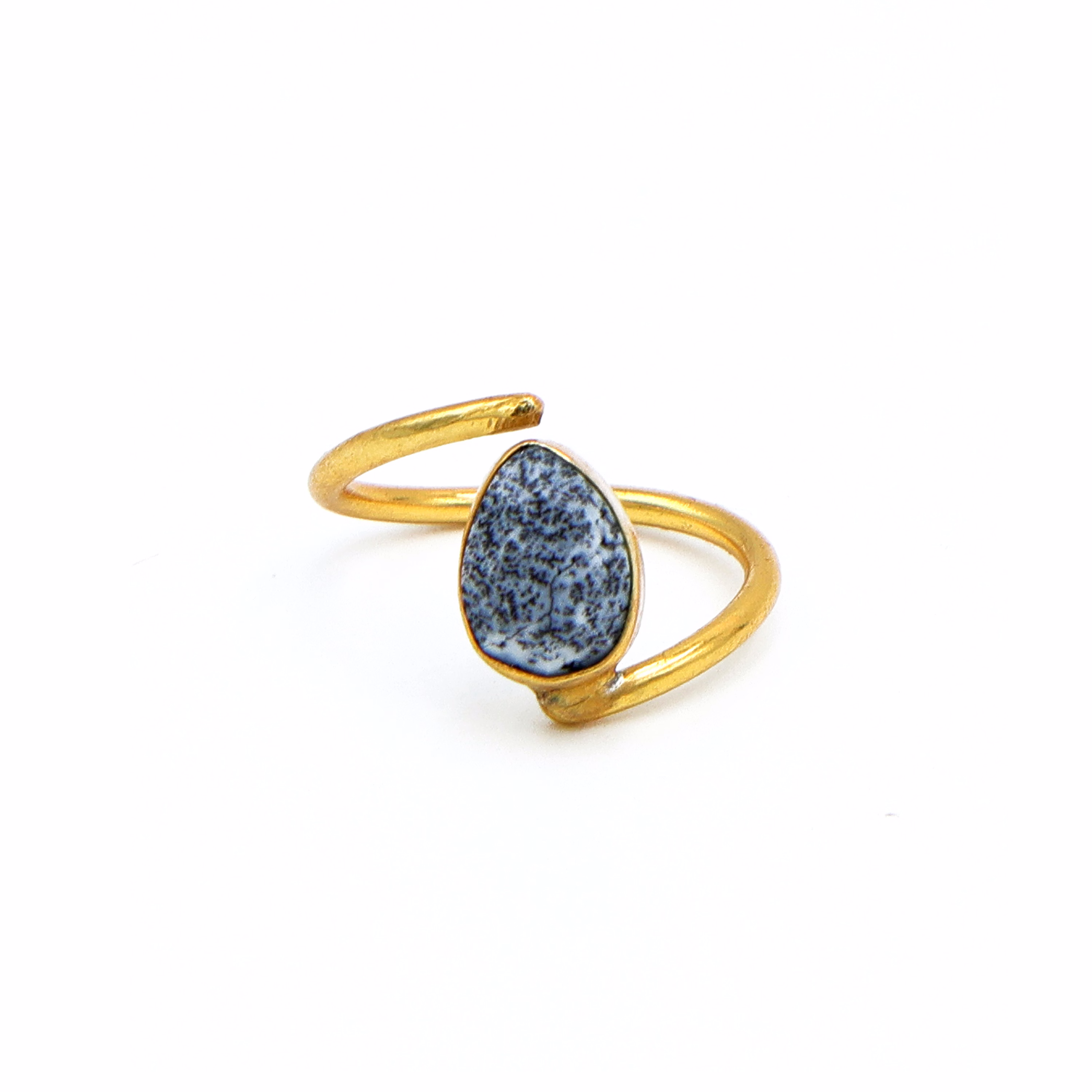 Dua Dendrite Opal Gold-Plated Adjustable Pear Ring – Multicolor Gemstone Statement Jewelry image 2