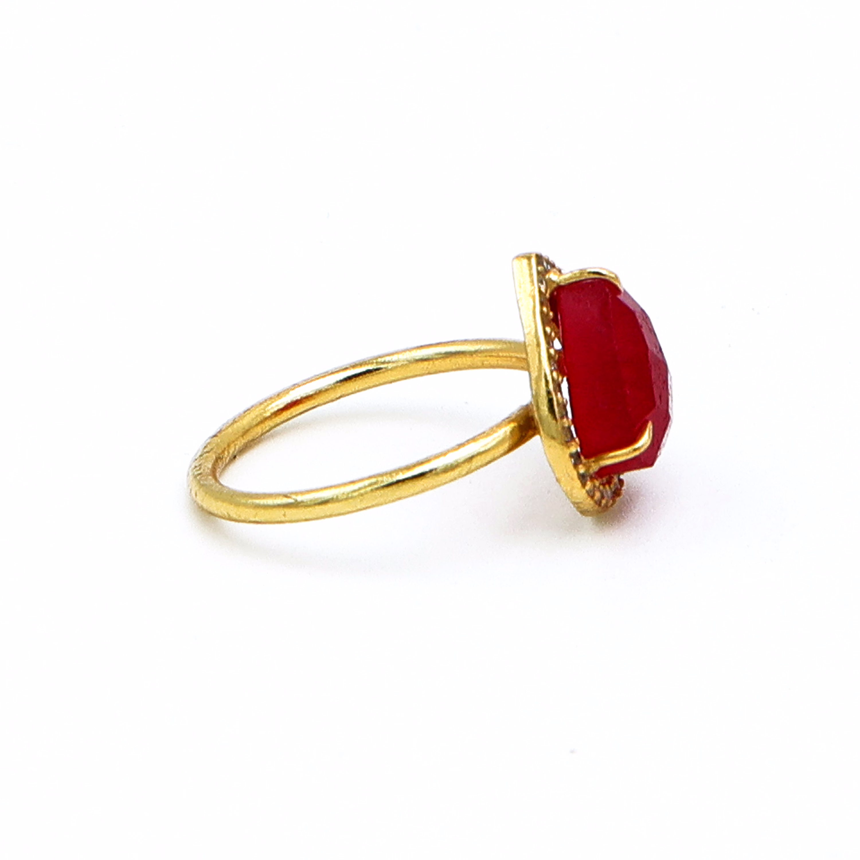 Dua Red Jade Gold-Plated Adjustable Heart Ring – Red Gemstone Romantic Statement Jewelry image 3