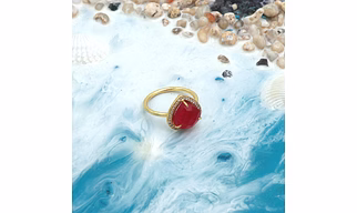 Dua Red Jade Gold-Plated Adjustable Heart Ring – Red Gemstone Romantic Statement Jewelry
