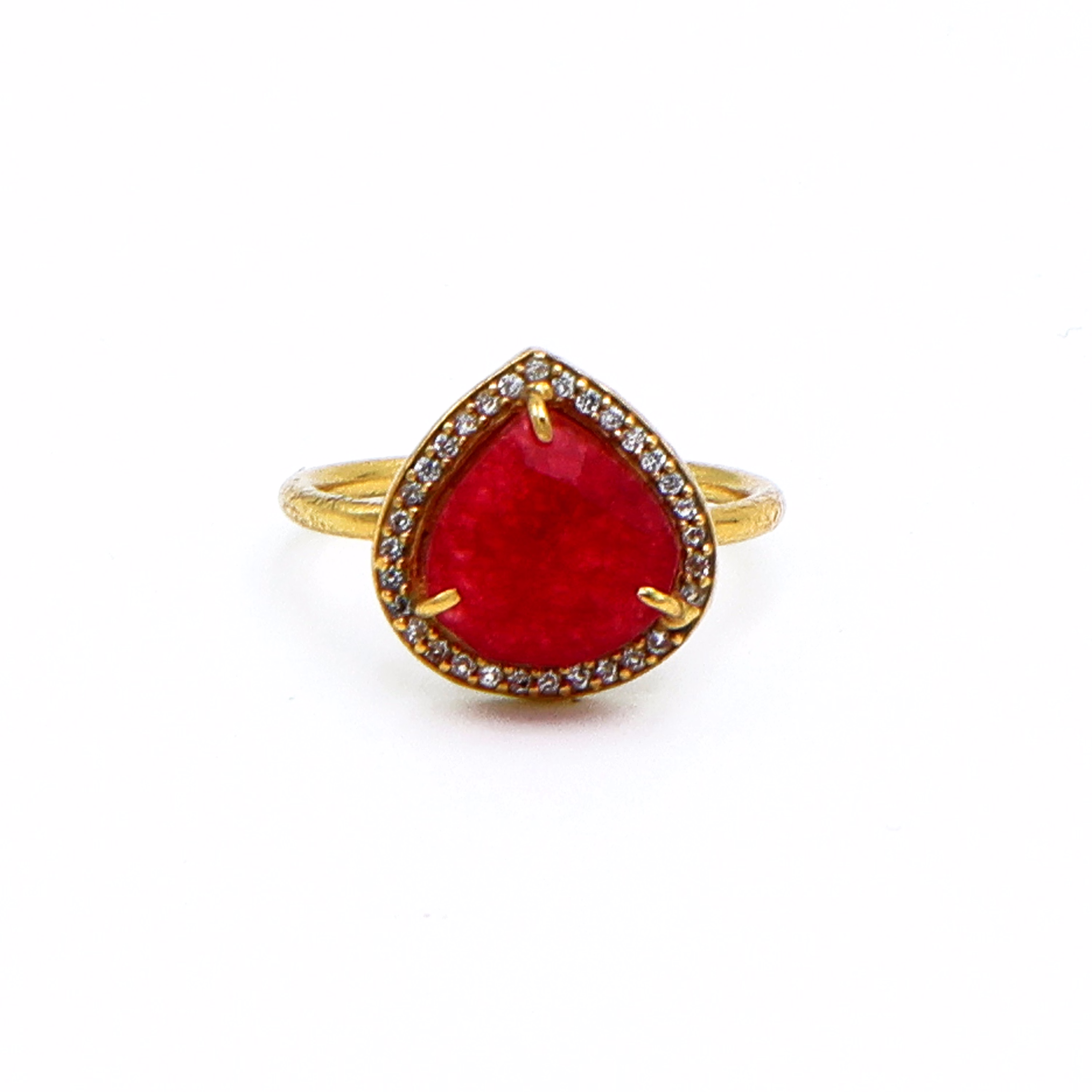 Dua Red Jade Gold-Plated Adjustable Heart Ring – Red Gemstone Romantic Statement Jewelry image 2