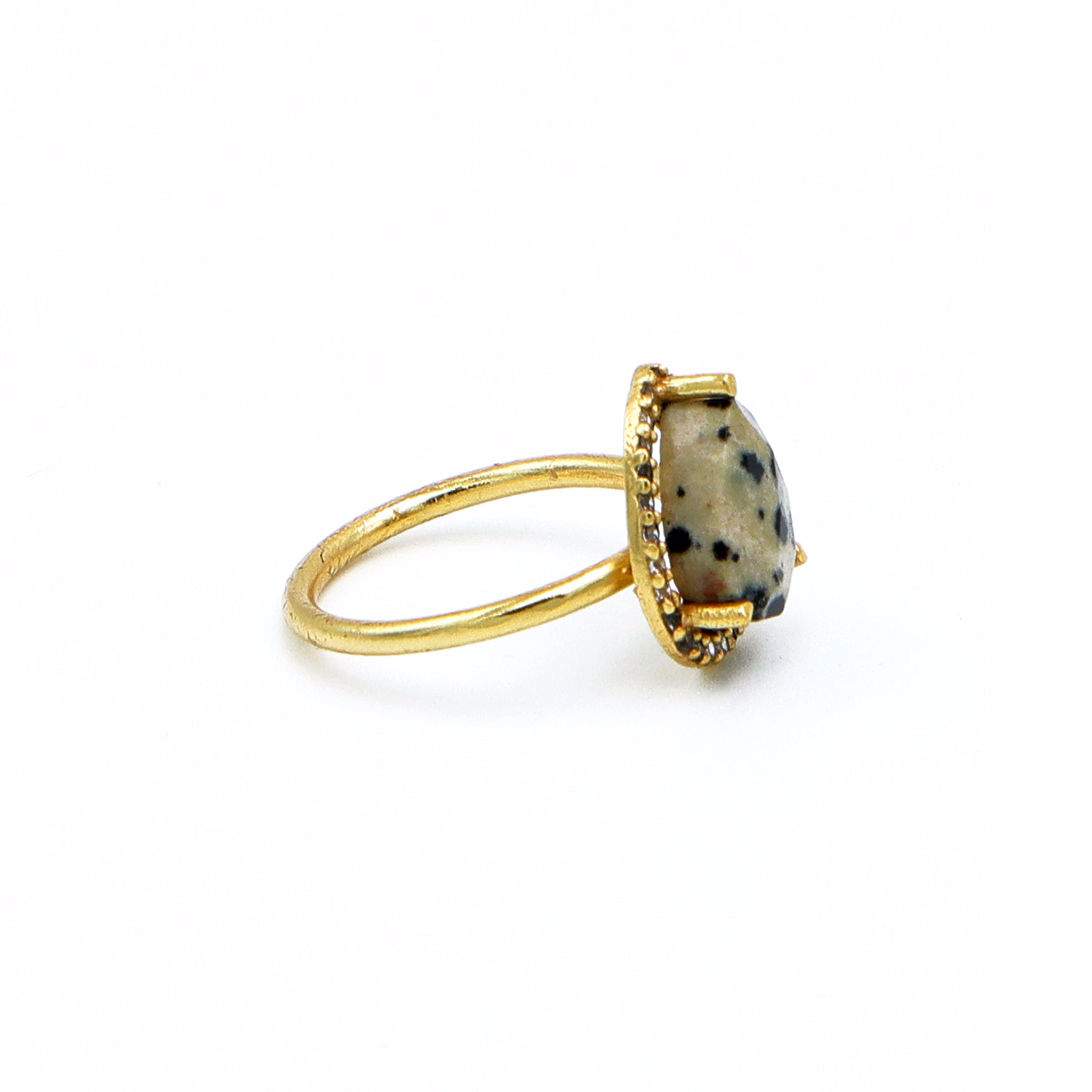 Dua Dalmatian Jasper Gold-Plated Adjustable Pear Ring – Multicolor Gemstone Boho Chic Jewelry image 3